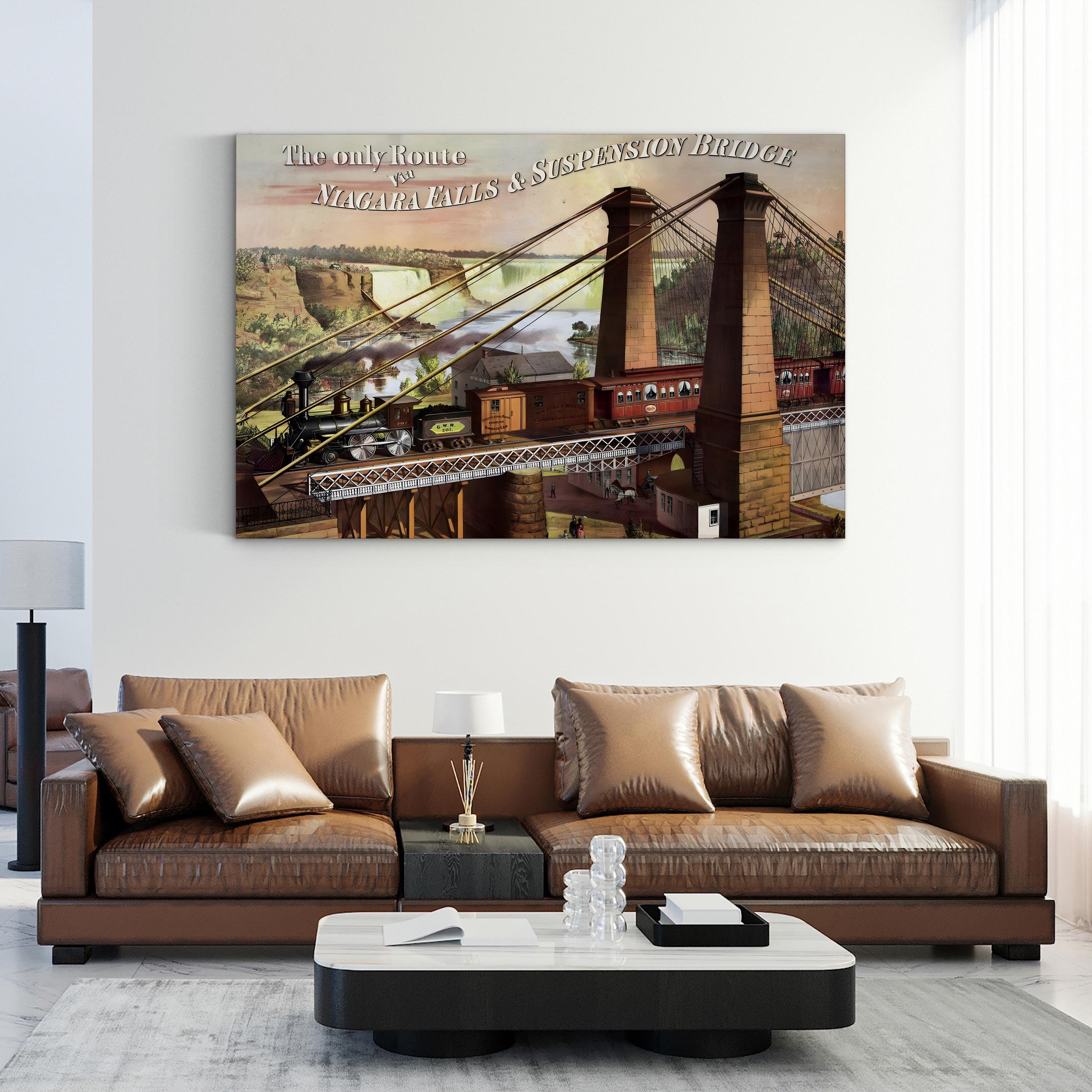 The Only Route Via Niagara Falls & Suspension Bridge, 1876 – Vintage Travel Illustration Wall Art
