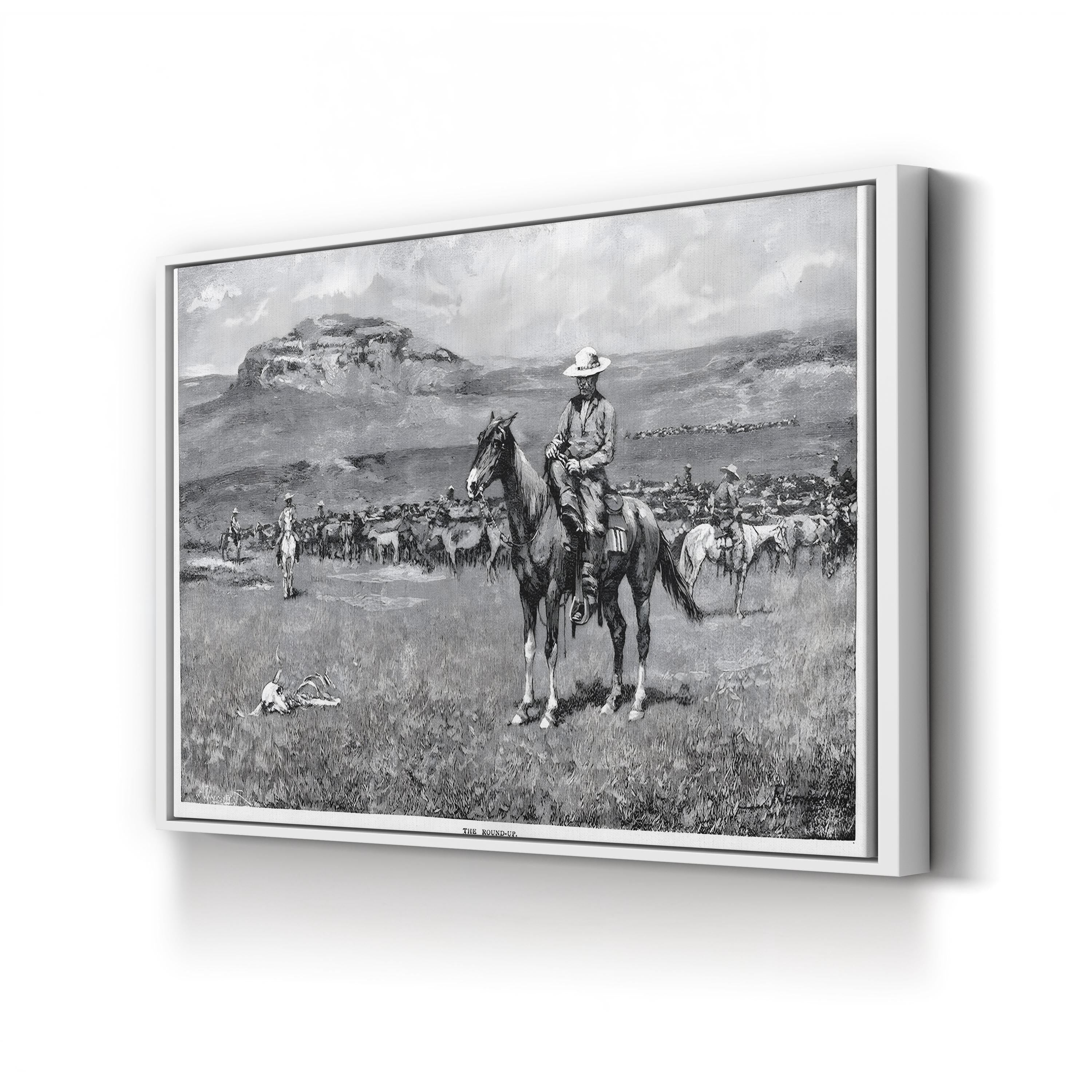 The Round-Up, c. 1888 by Frederic Remington canvas print in White frame