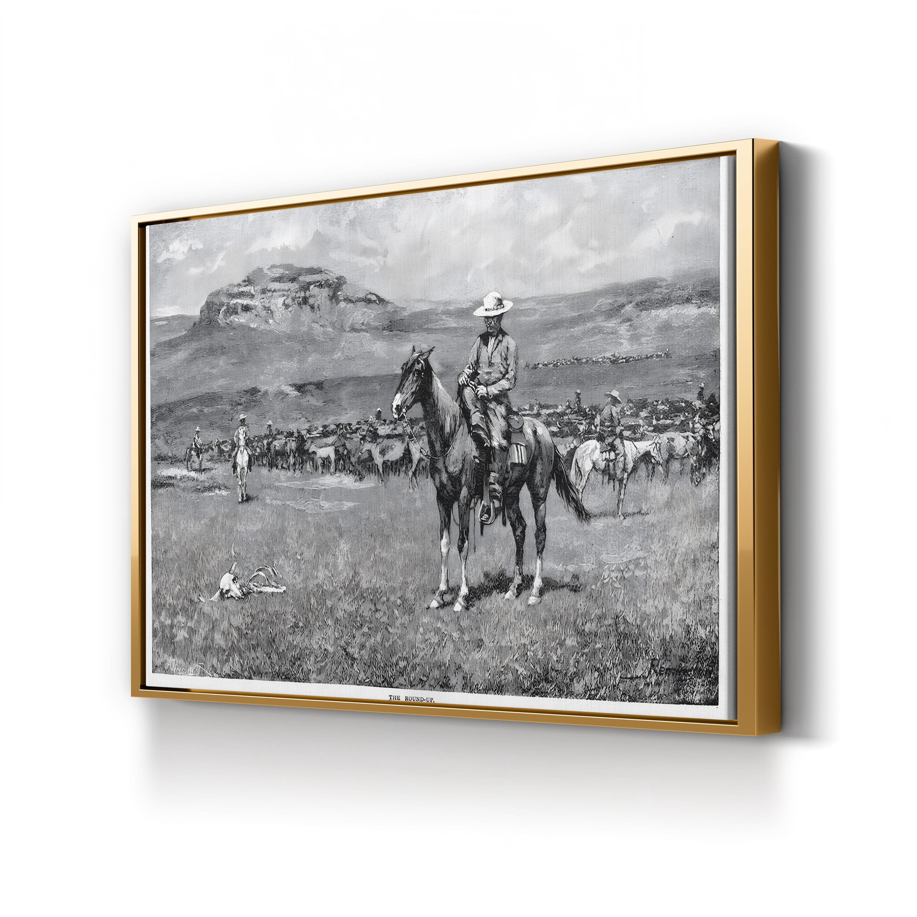 The Round-Up, c. 1888 by Frederic Remington canvas print in Gold frame