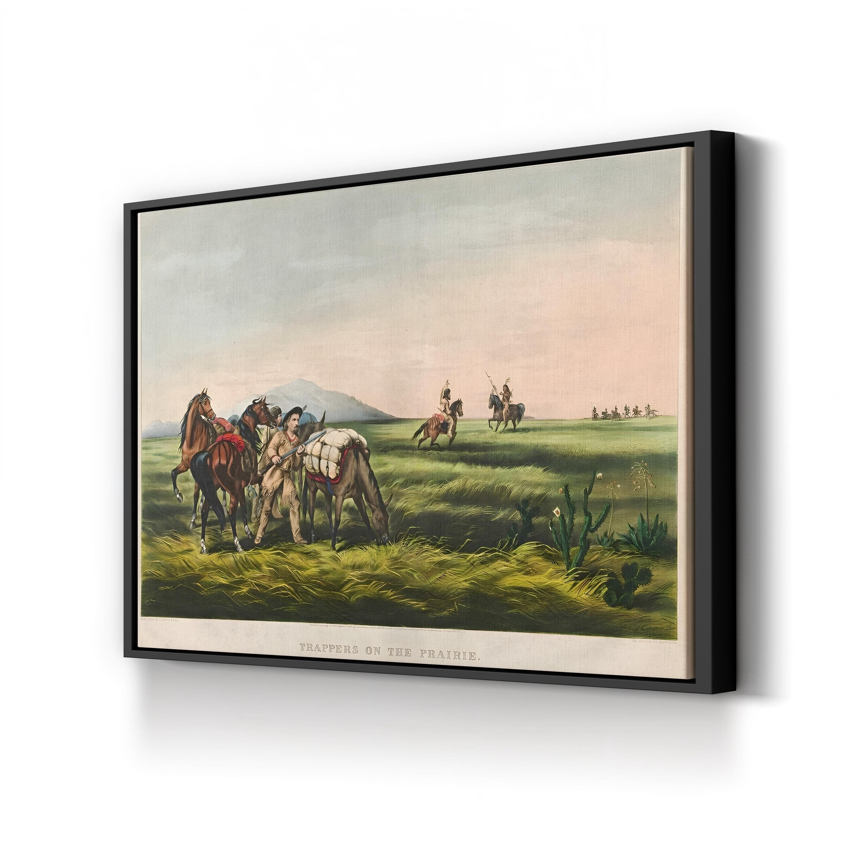 Trappers on the Prairie canvas print in Black frame