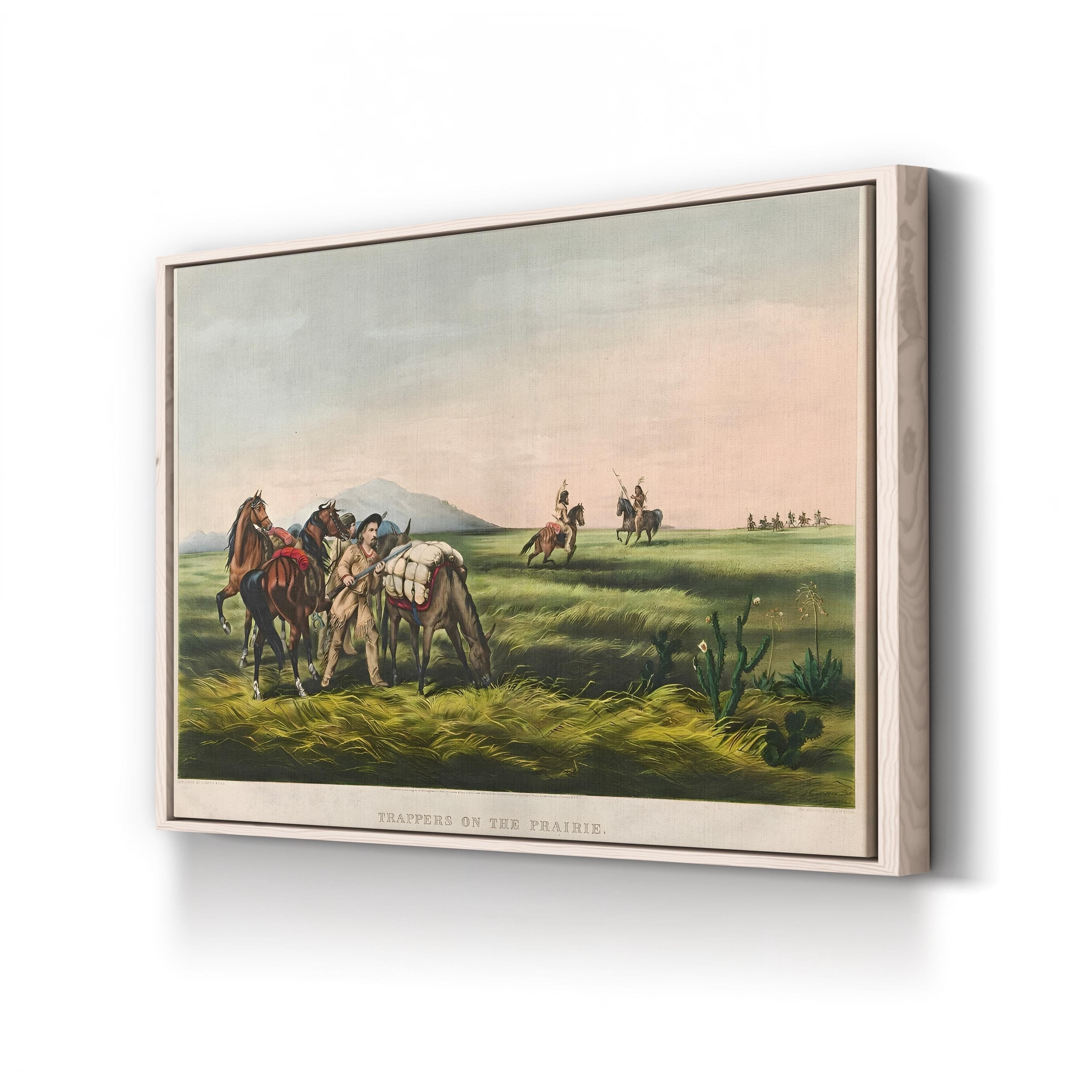 Trappers on the Prairie canvas print in Natural frame