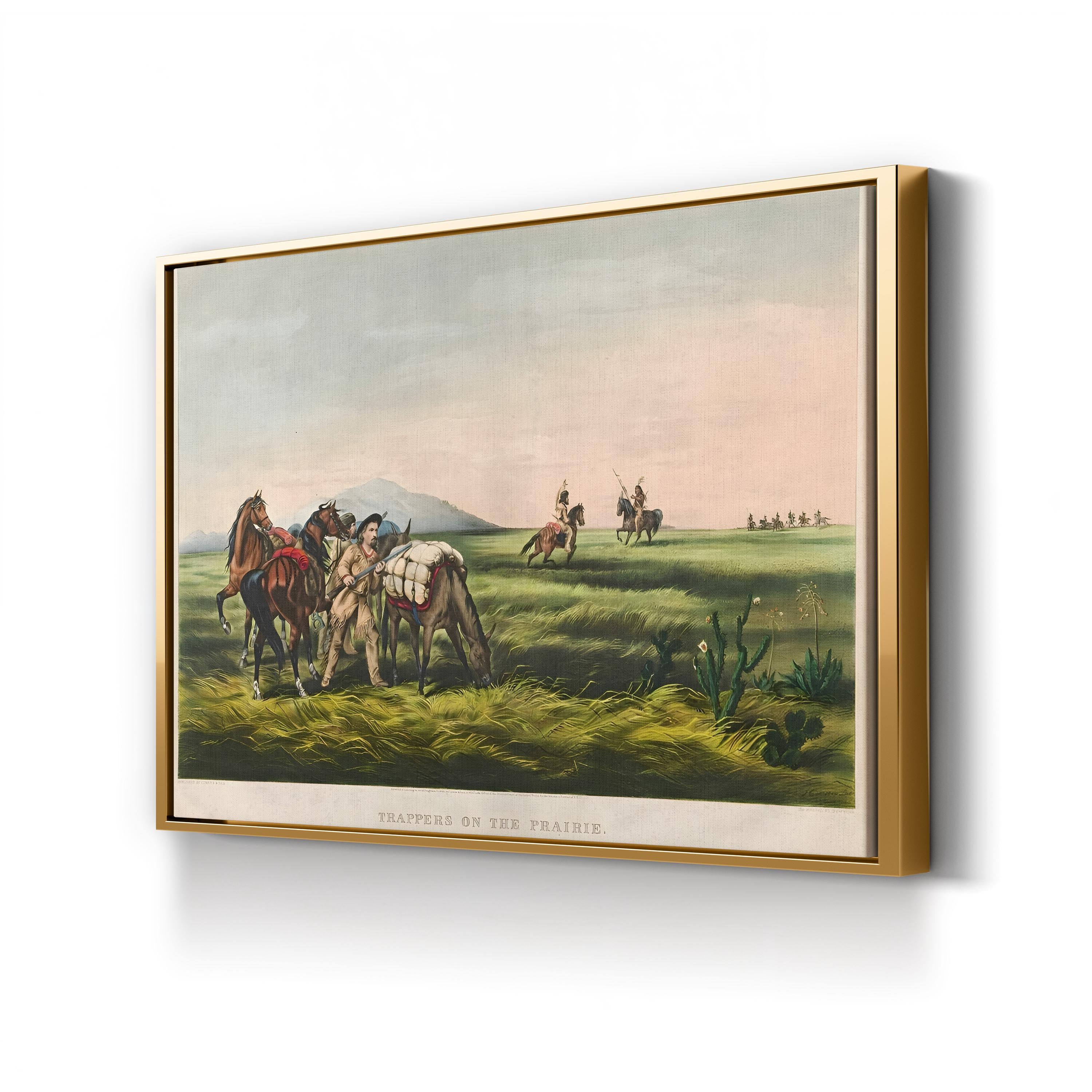 Trappers on the Prairie canvas print in Gold frame