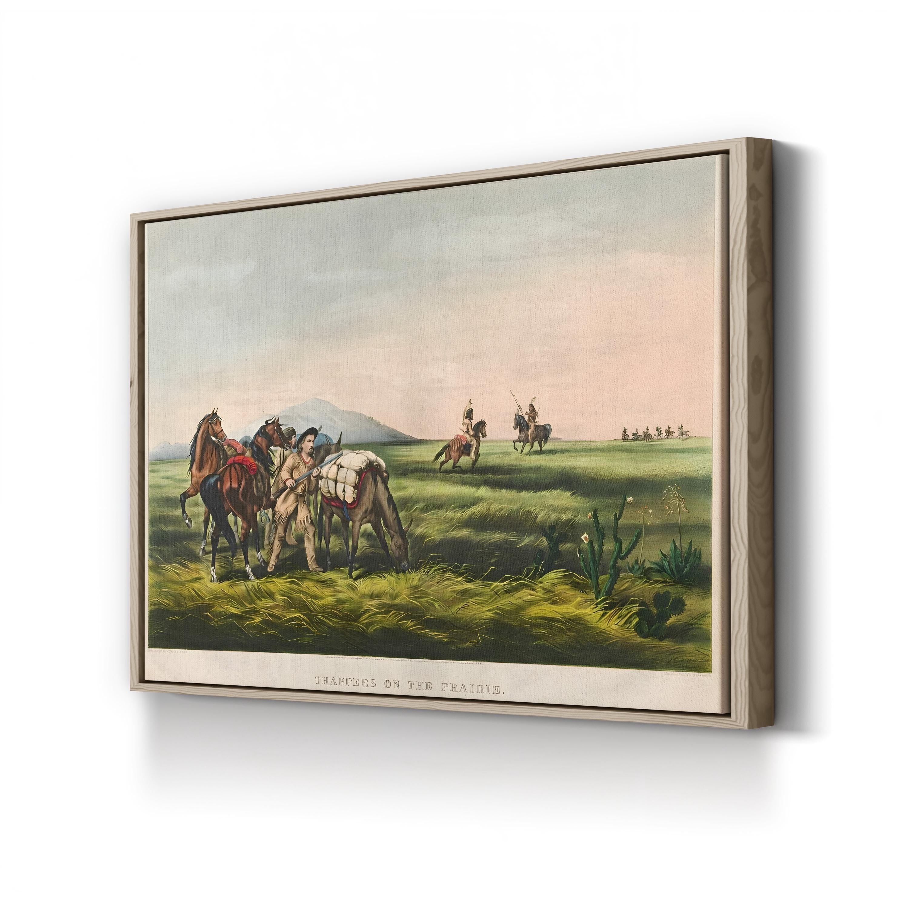 Trappers on the Prairie canvas print in Oak frame