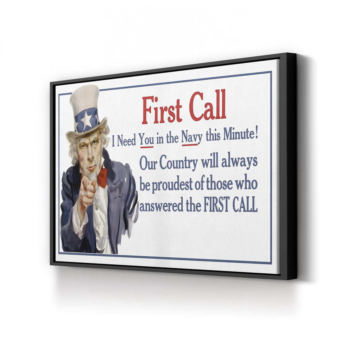 Uncle Sam WWII Patriotic Poster – Period Illustration Wall Art | Vintage Canvas Print canvas print in Black Framed Canvas