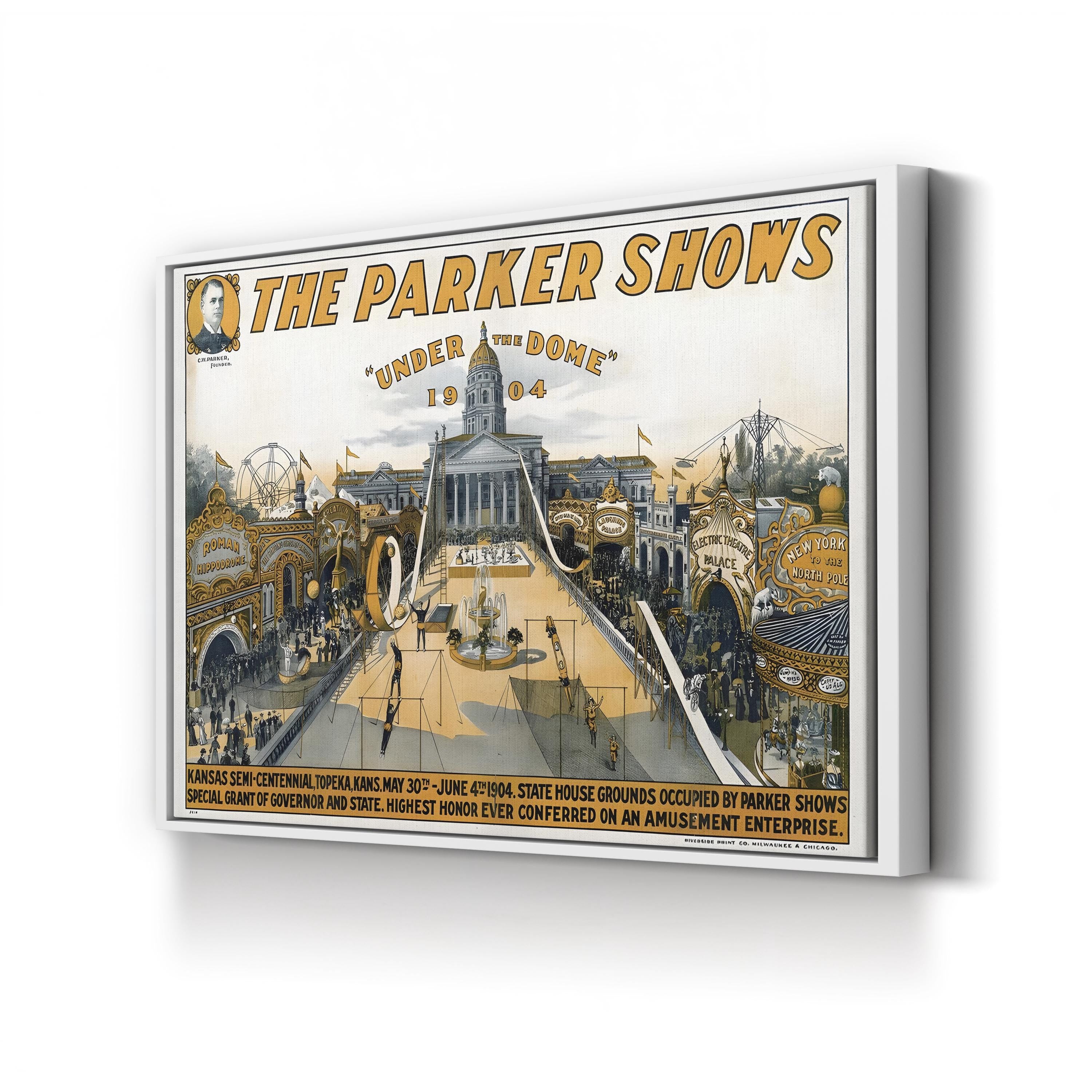 The Parker Shows 1904 Topeka Kansas poster canvas print in White Framed Canvas