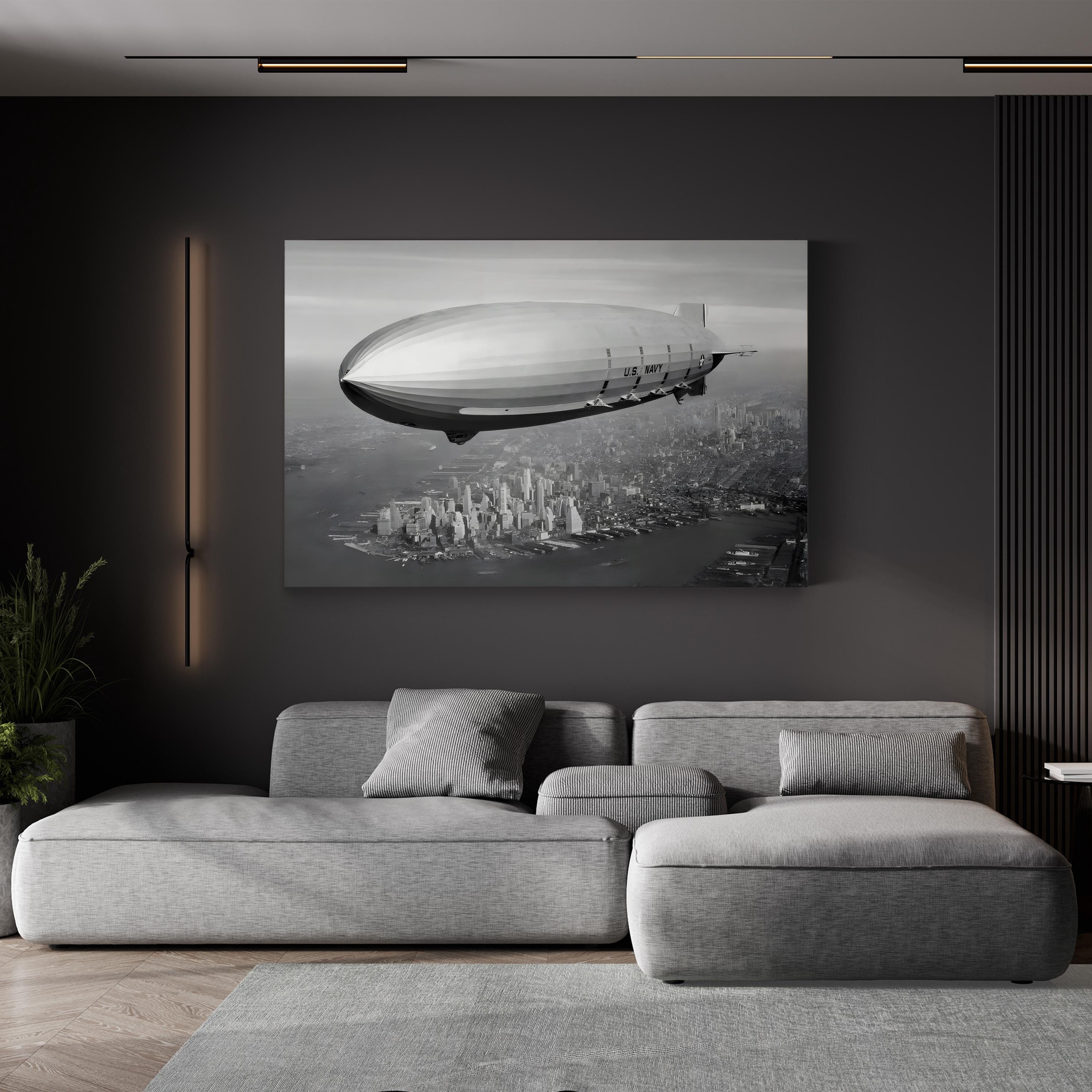 USS Macon Airship Over New York City: Vintage Aviation Canvas Art