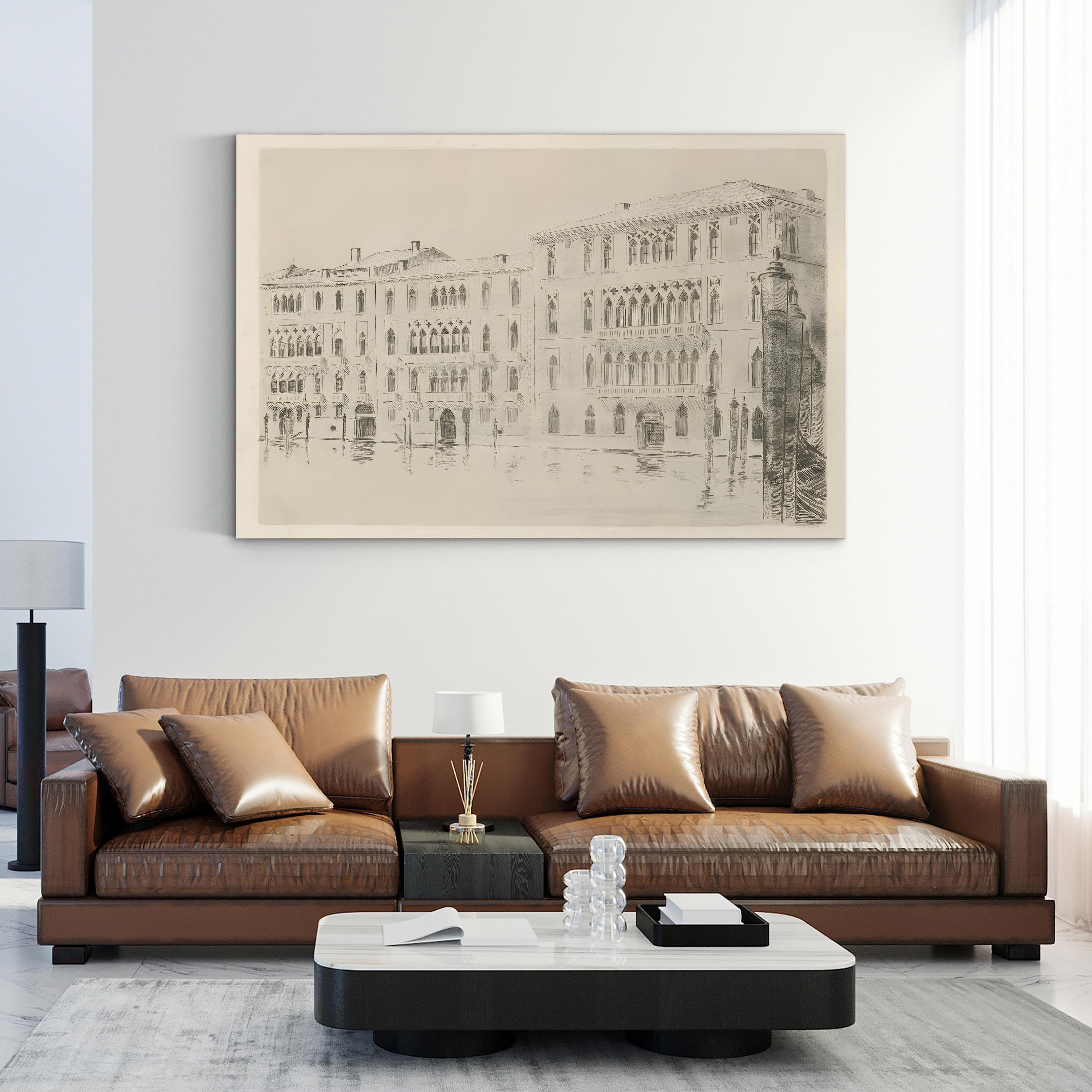 Venice, Italy Canal Architecture Etching Canvas Art Print