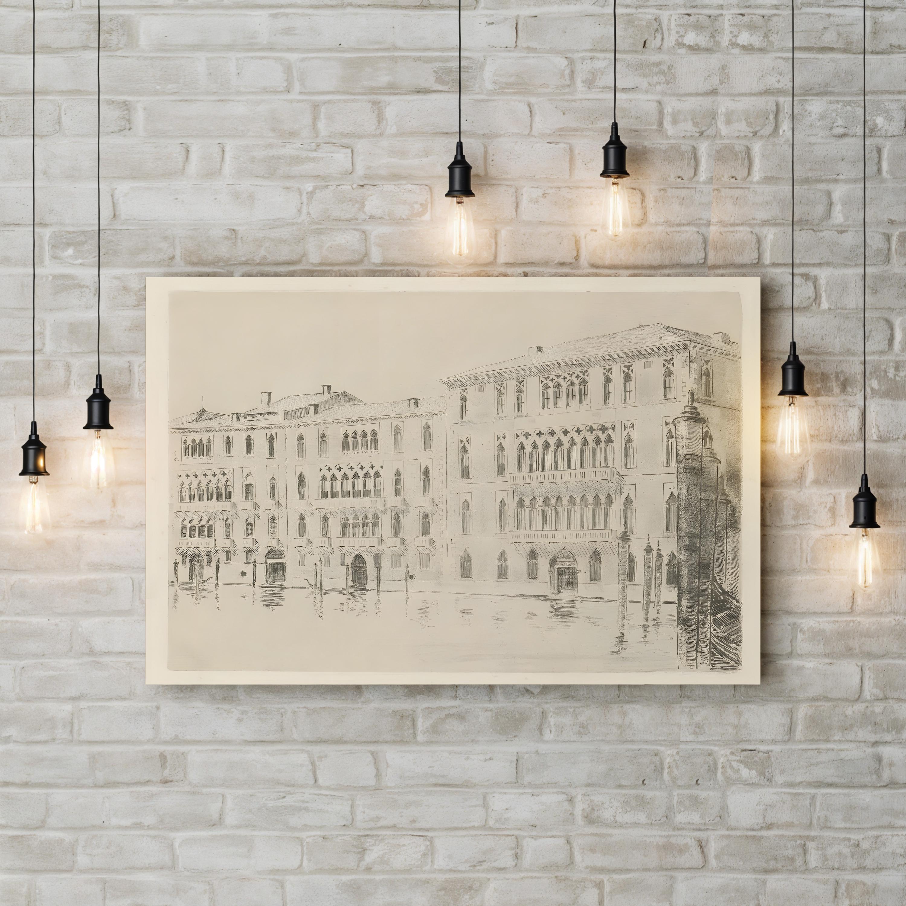 Venice, Italy Canal Architecture Etching Canvas Art Print