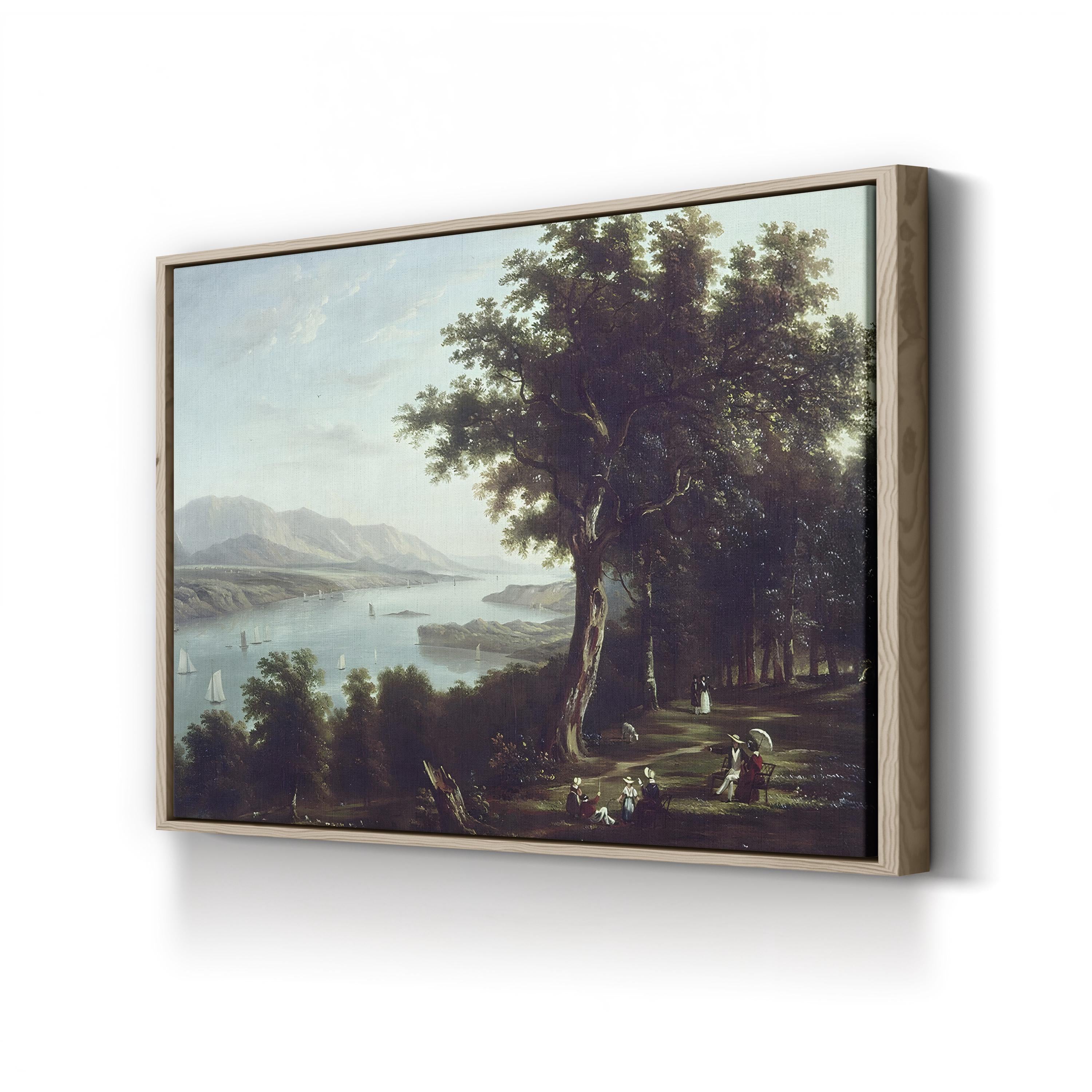 View From Hyde Park on the Hudson River (c.1836) – Framed Vintage Landscape Canvas Art by William Henry Bartlett
