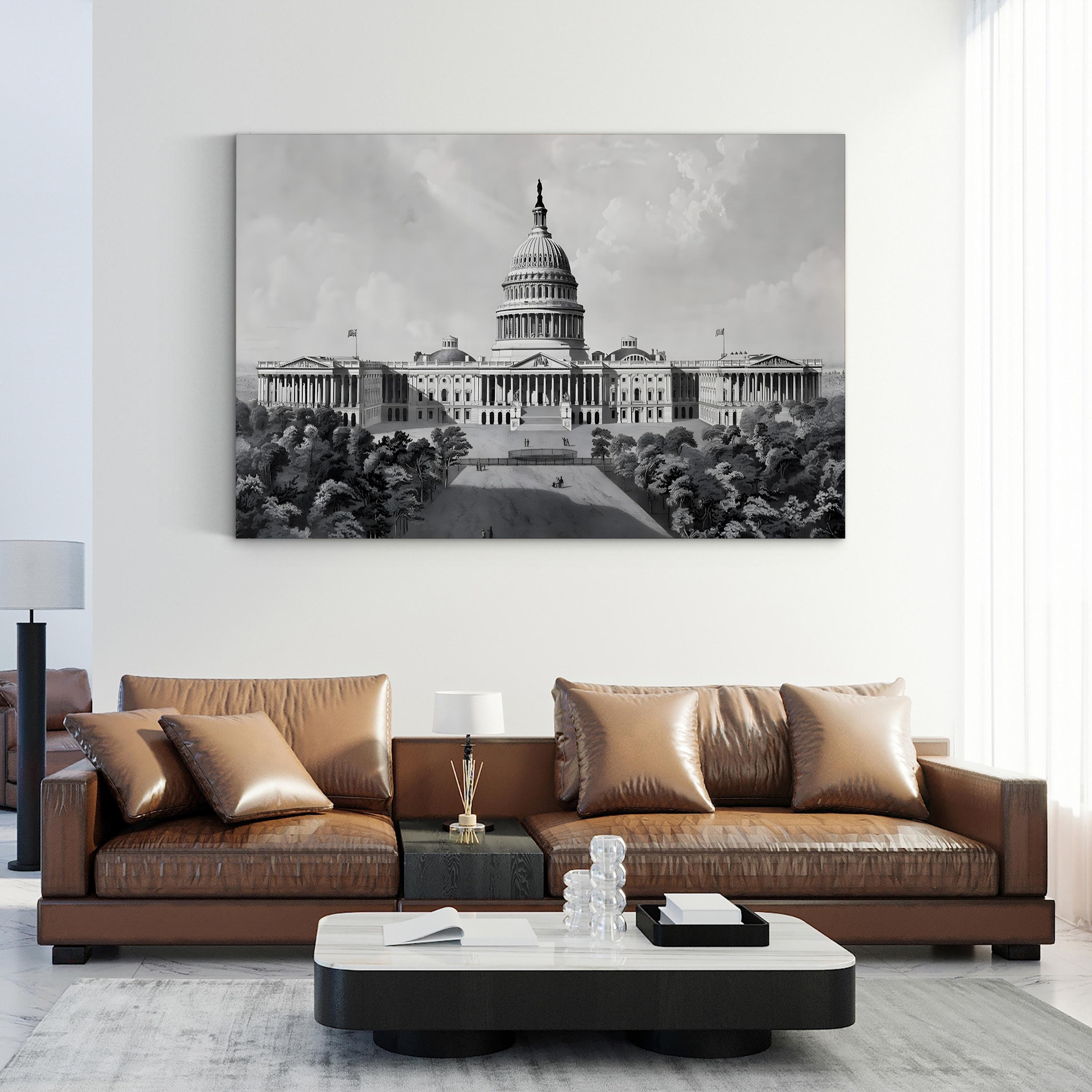 U.S. Capitol Building Canvas Print: Vintage Black and White Architecture
