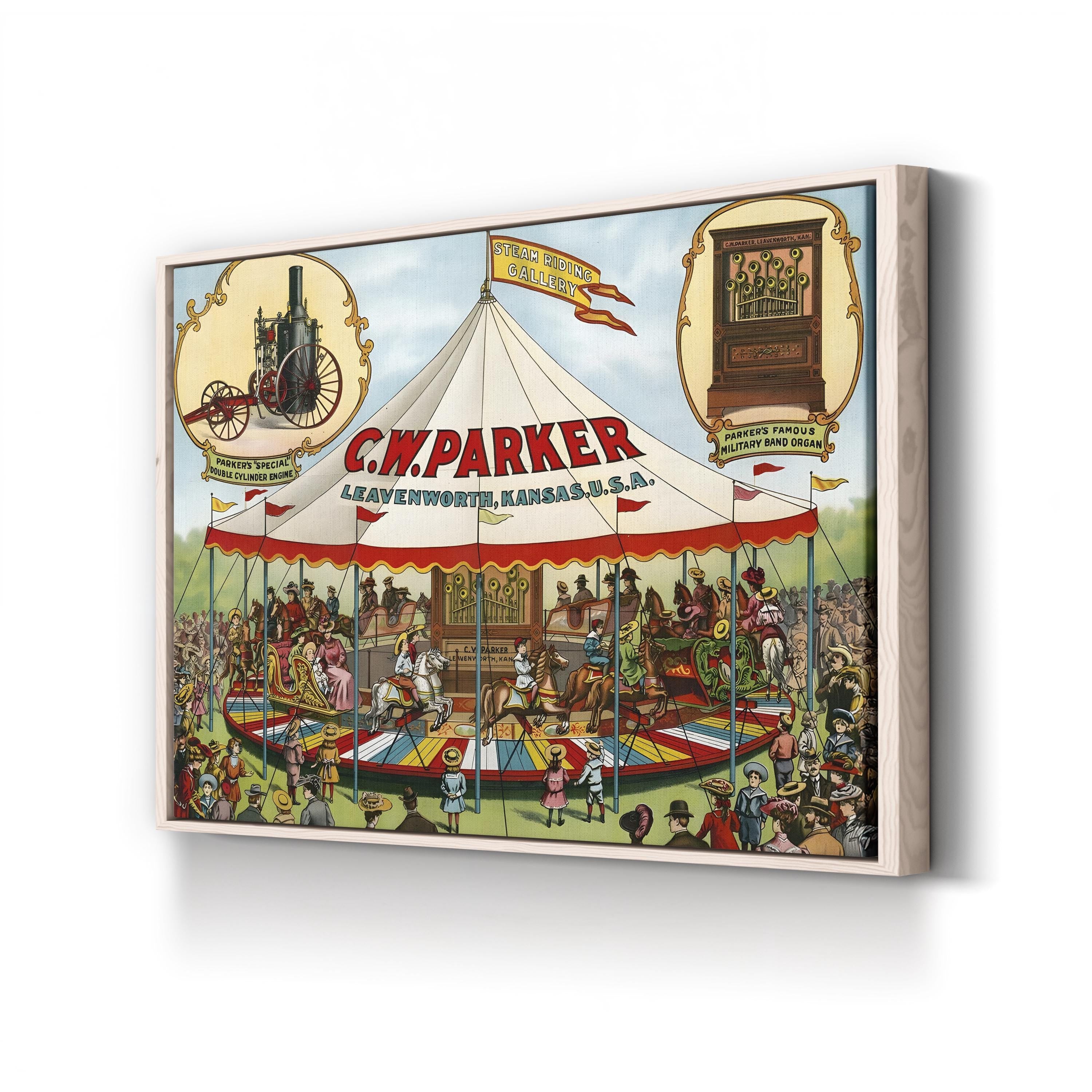 Steam Riding Vintage Carousel Scene by C.W. Parker