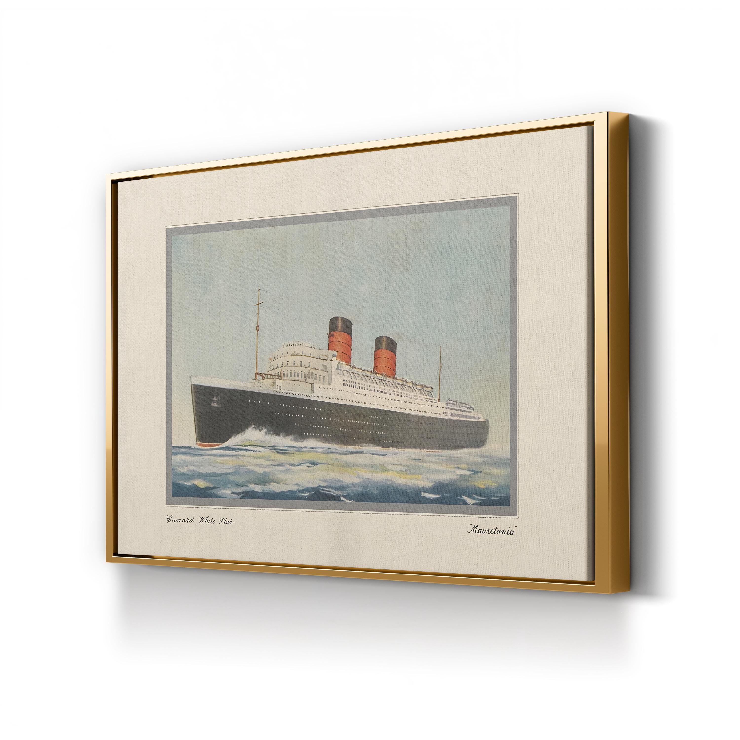 RMS Mauretania Ocean Liner, 1939 canvas print in Gold frame