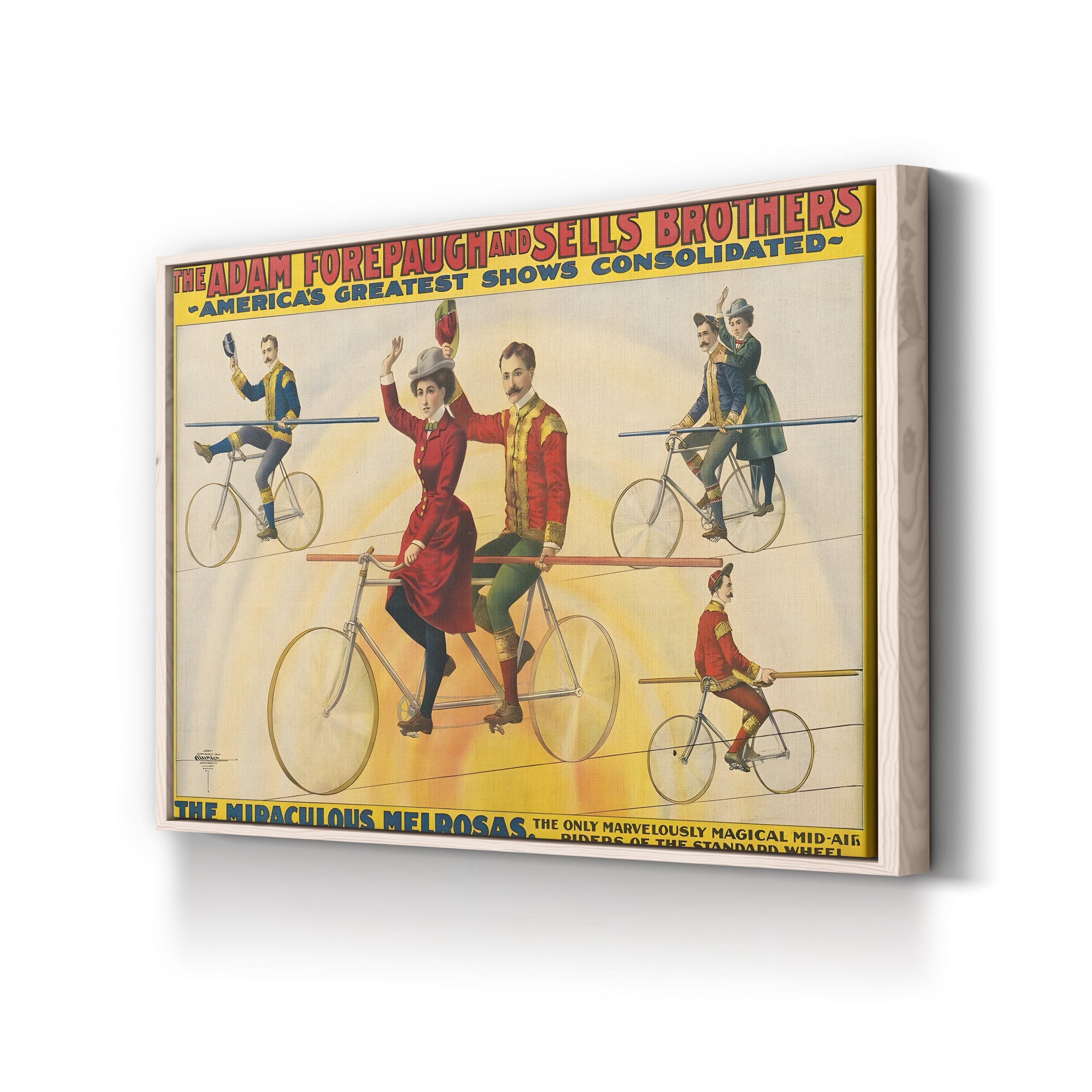 Vintage Bicycle Circus Poster: Acrobat Cycling Performance Illustration