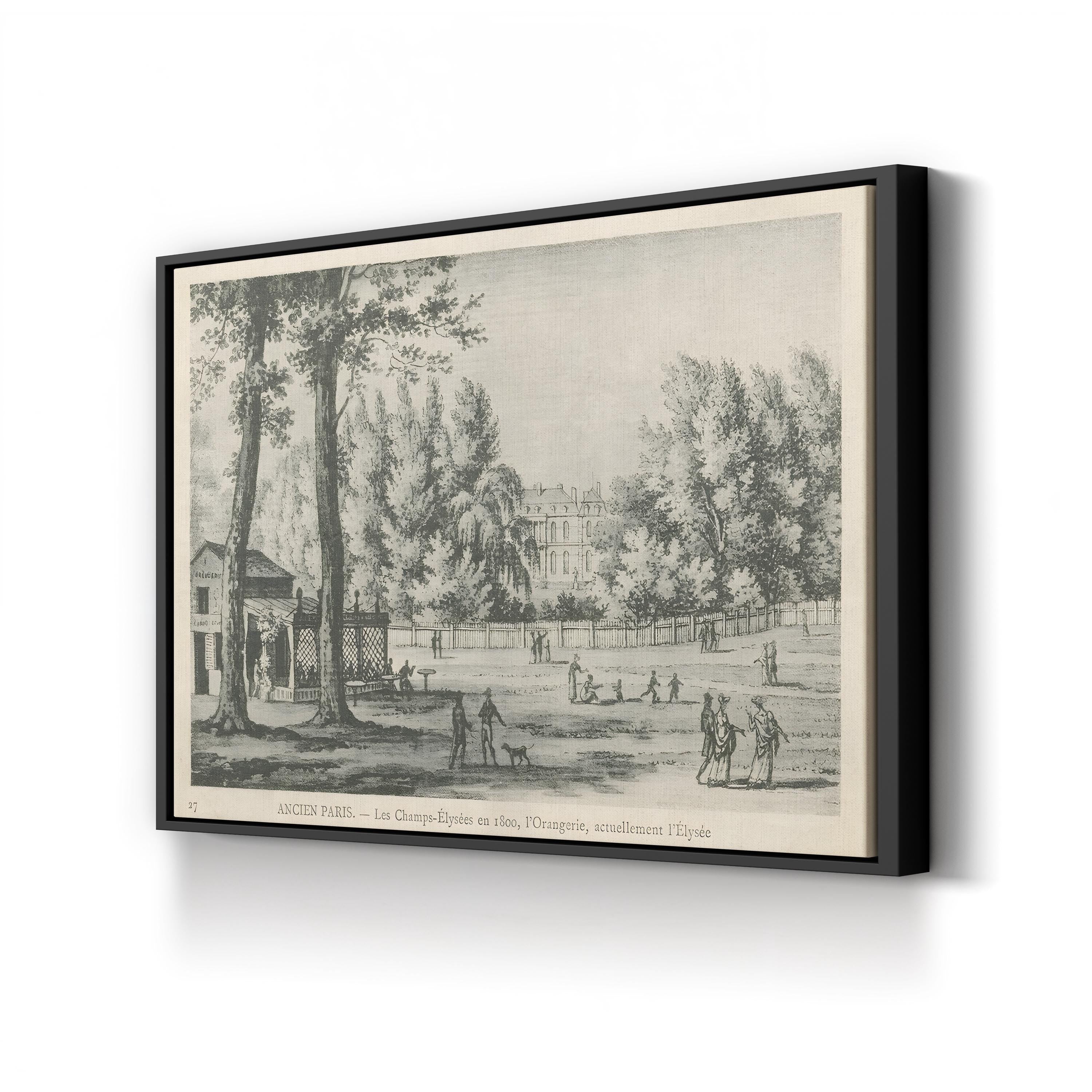 Parisian Street Scene – Period Illustration Wall Art | Black & White Canvas Print