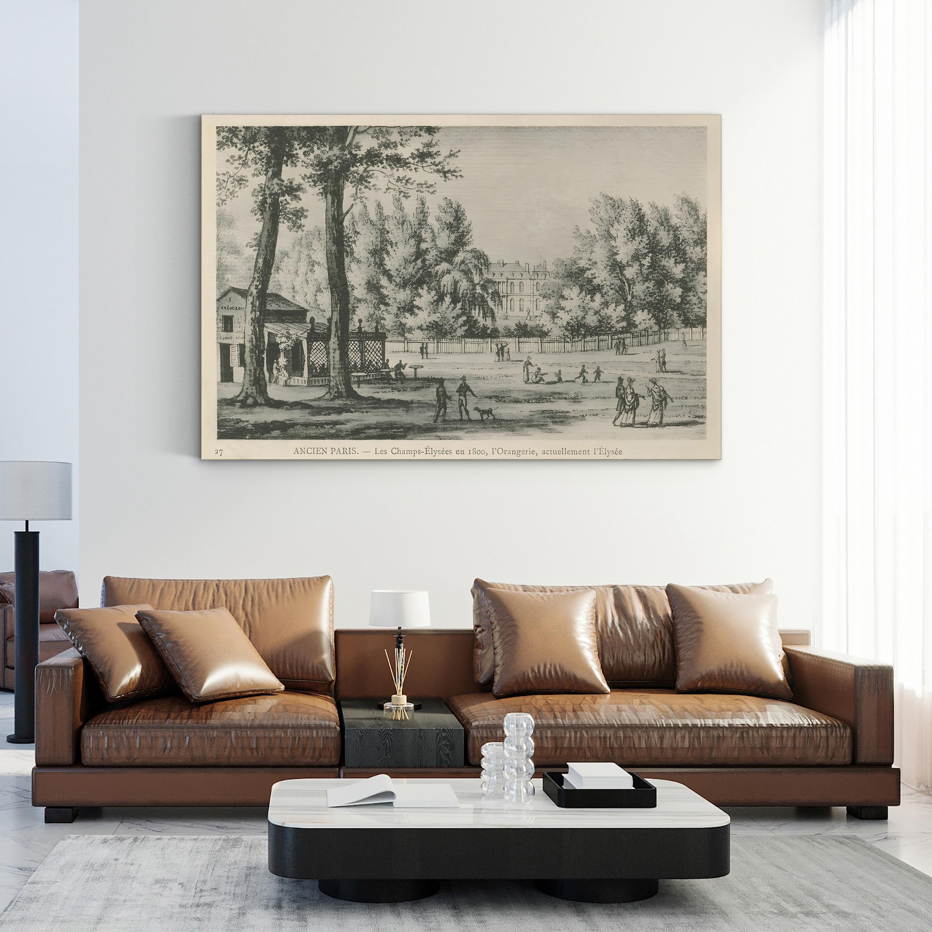 Parisian Street Scene – Period Illustration Wall Art | Black & White Canvas Print