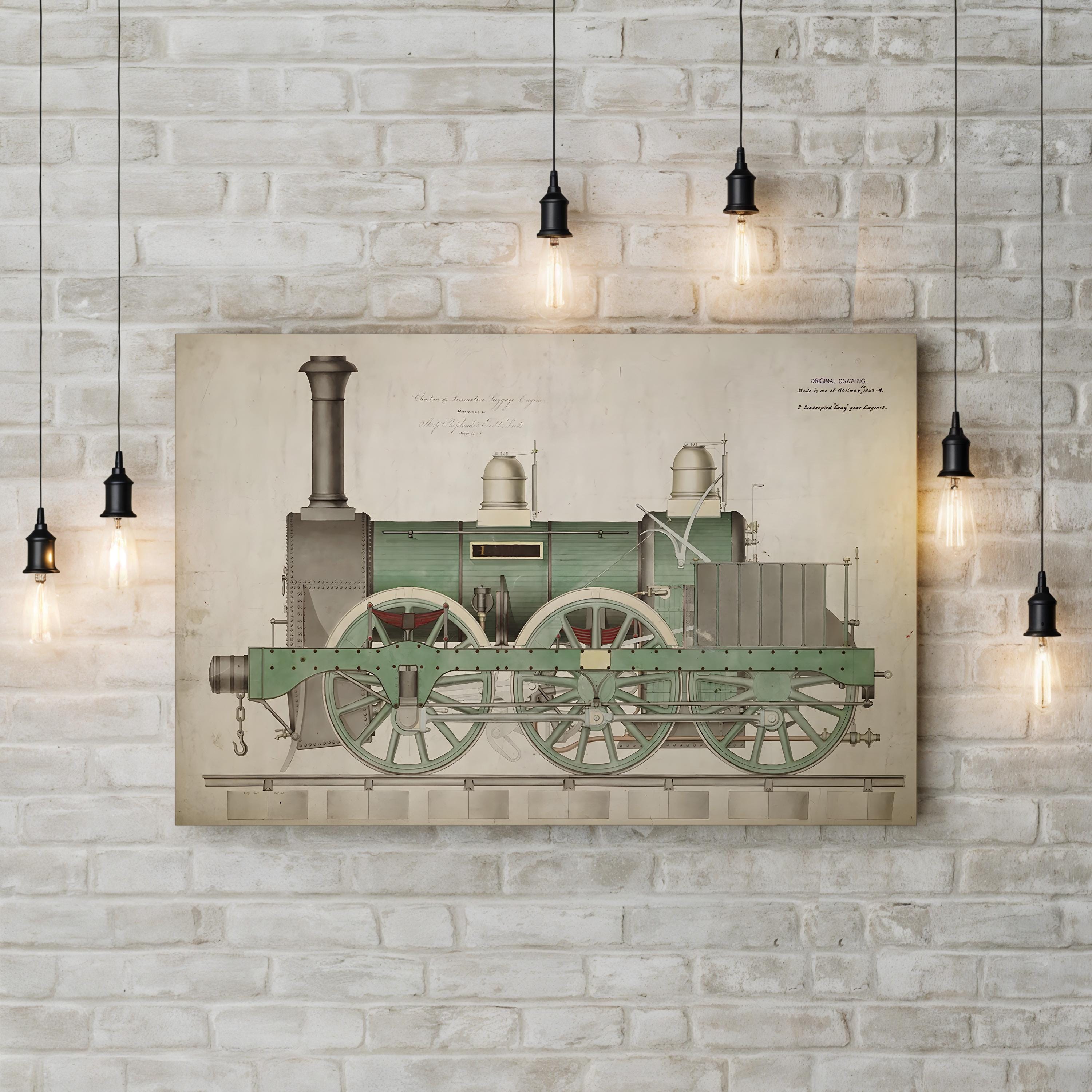 Steam Locomotive Blueprint – Period Illustration Wall Art | Railway Engineering Canvas Print