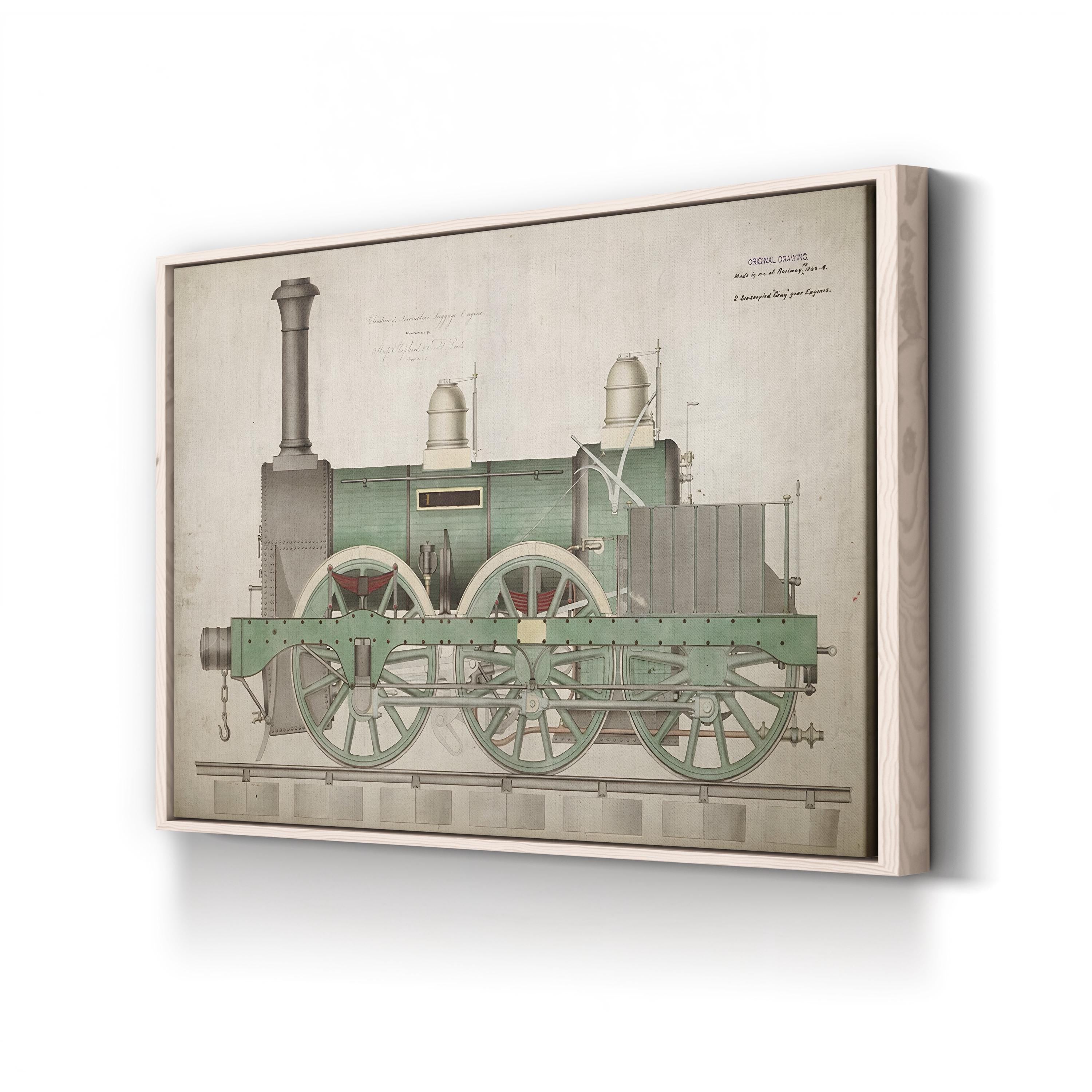 Steam Locomotive Blueprint – Period Illustration Wall Art | Railway Engineering Canvas Print