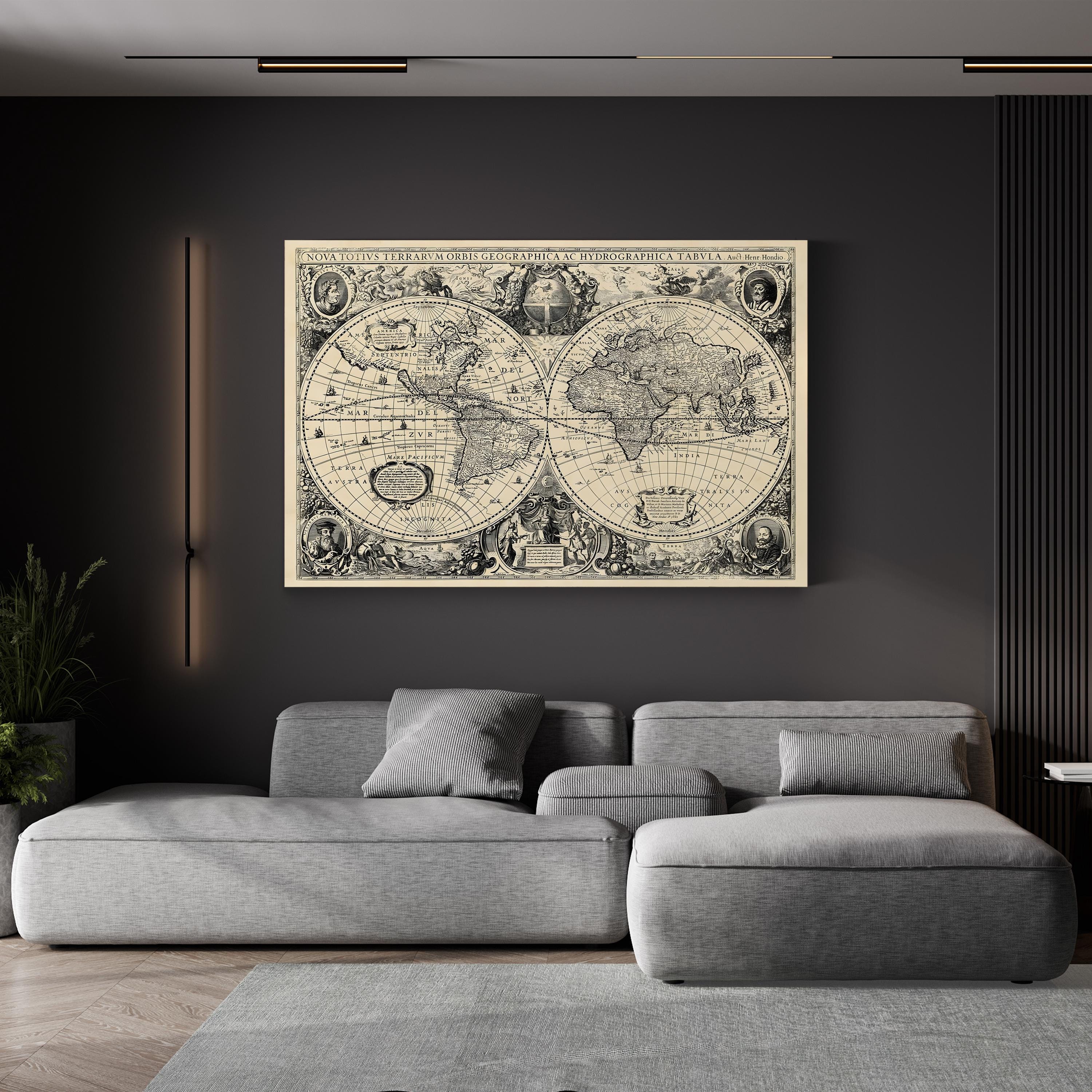 Antique World Map, 17th Century – Historical Map Wall Art | Vintage Cartography Canvas Print