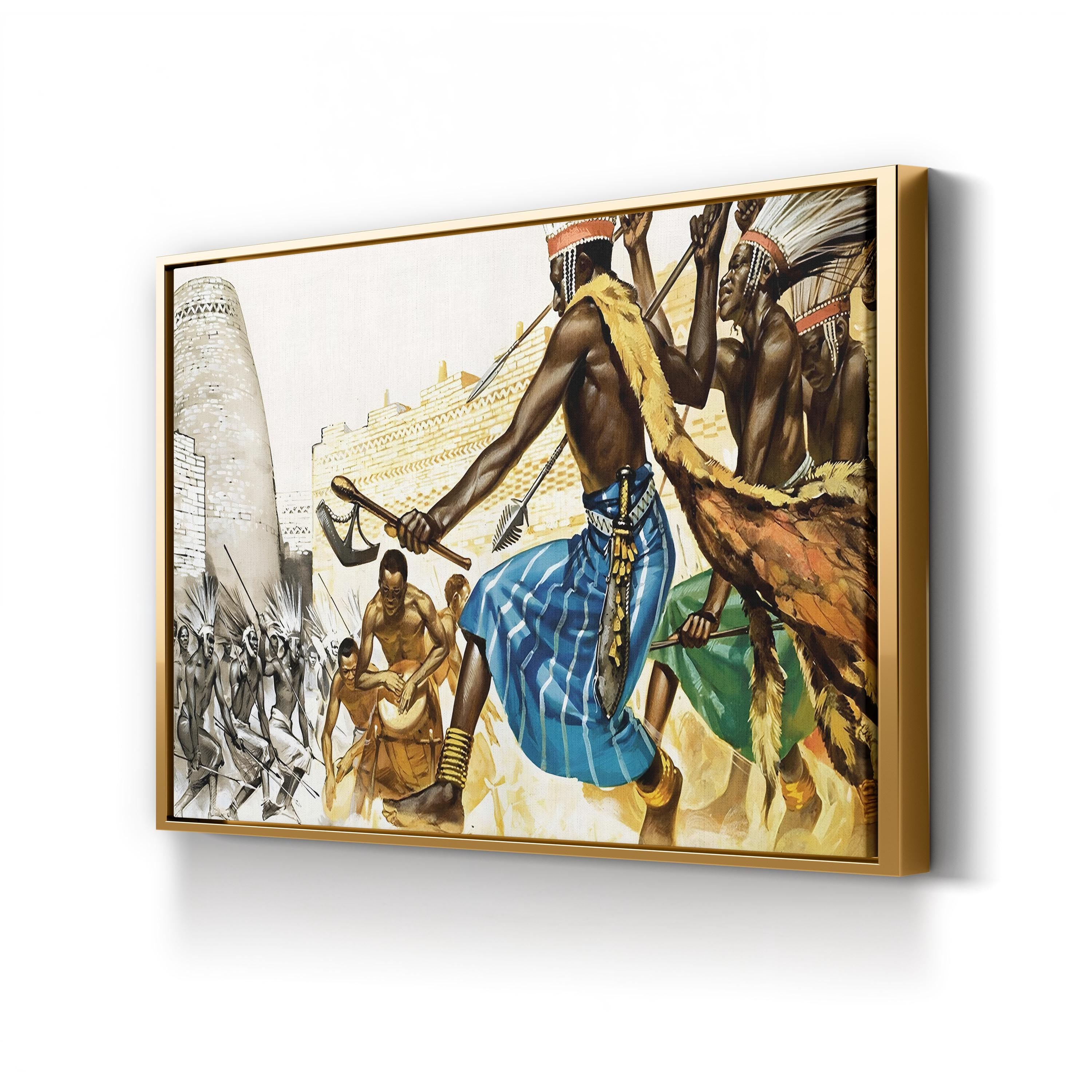 Vintage Bantu War Dance Art Print: African Tribal Ritual Illustration (1968)