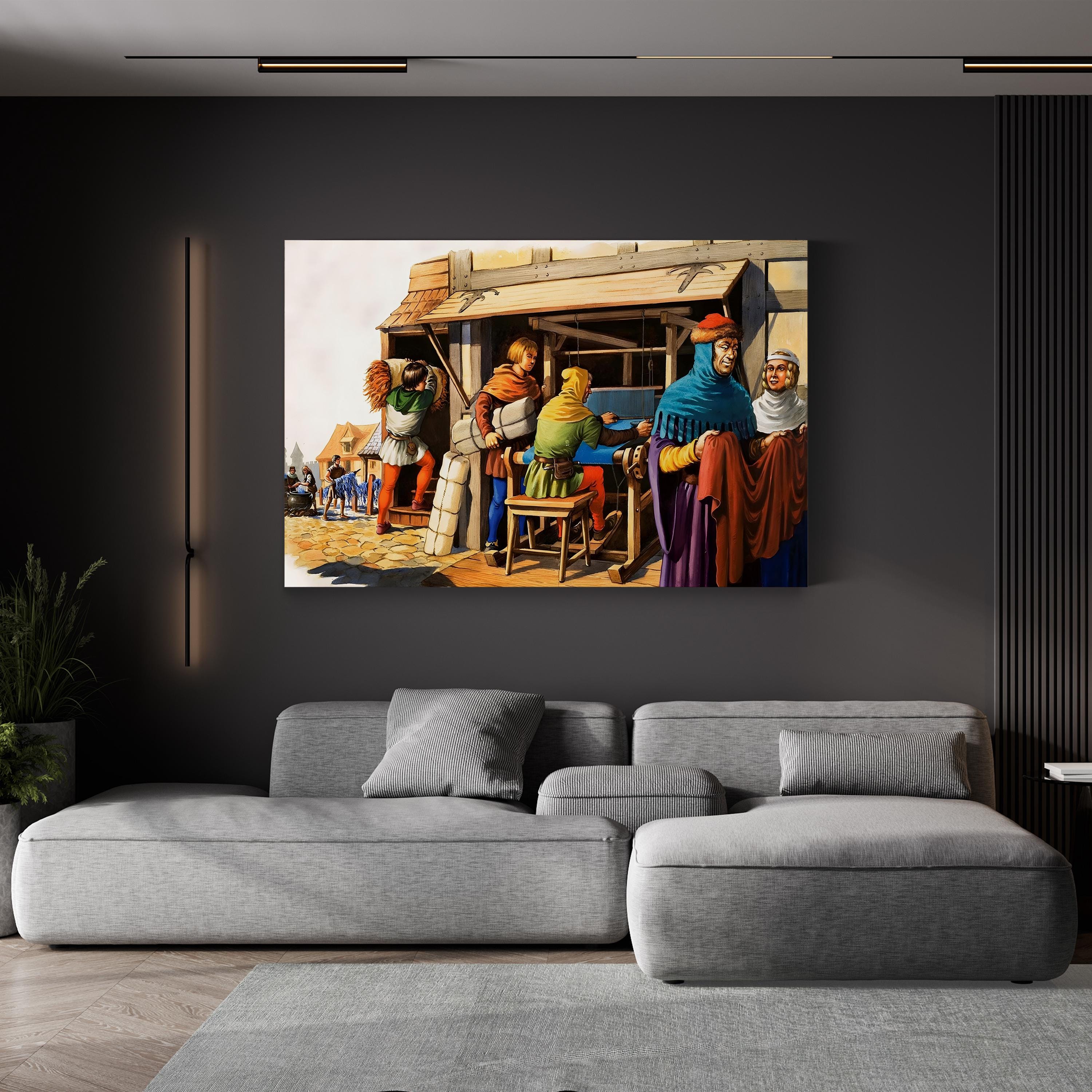 Weaving on a Loom Medieval Craft – Michael Godfrey Wall Art | Historical Canvas Print