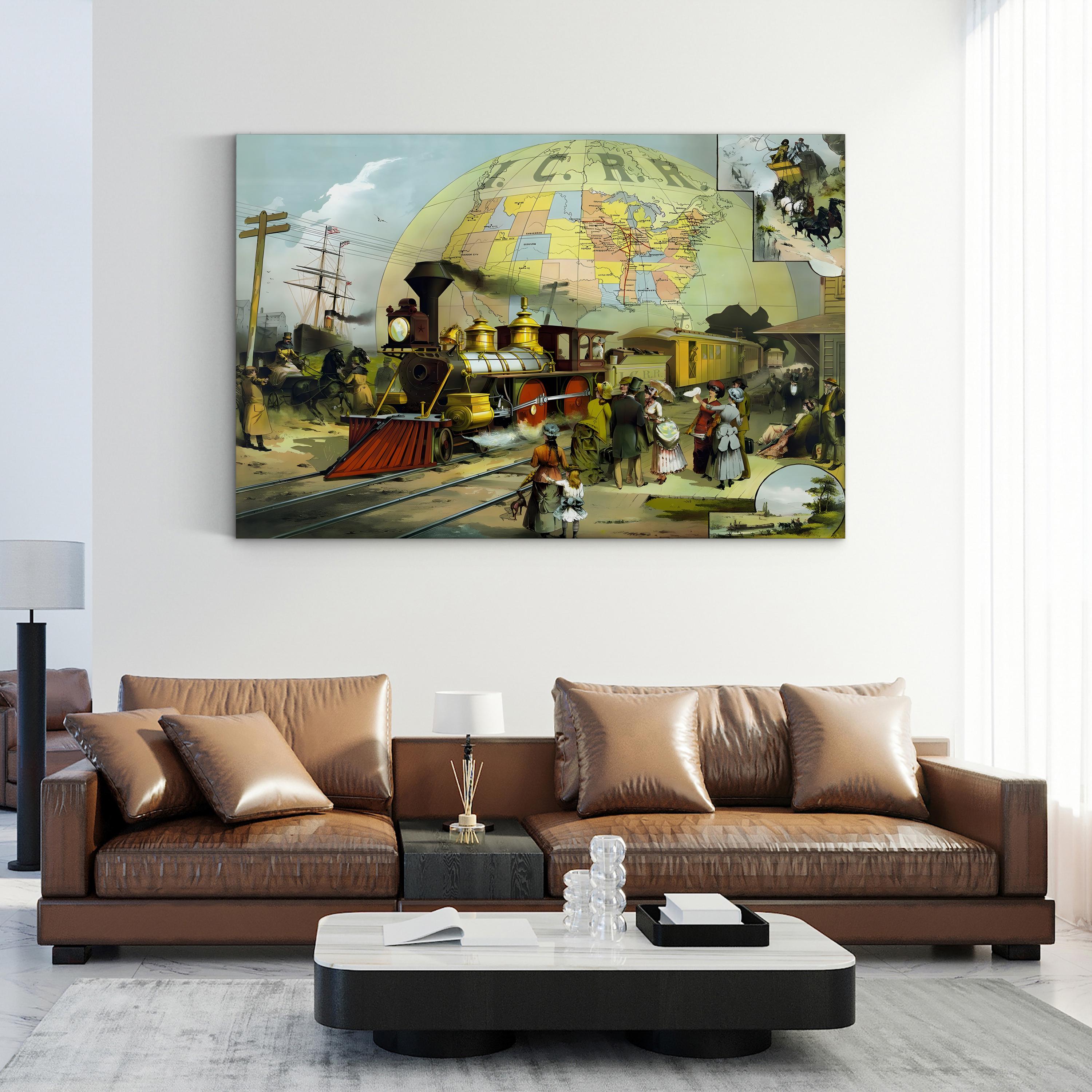 Well-Dressed Passengers Waiting for the Illinois Central Railroad Train Wall Art | 19th Century American Travel Illustration Print