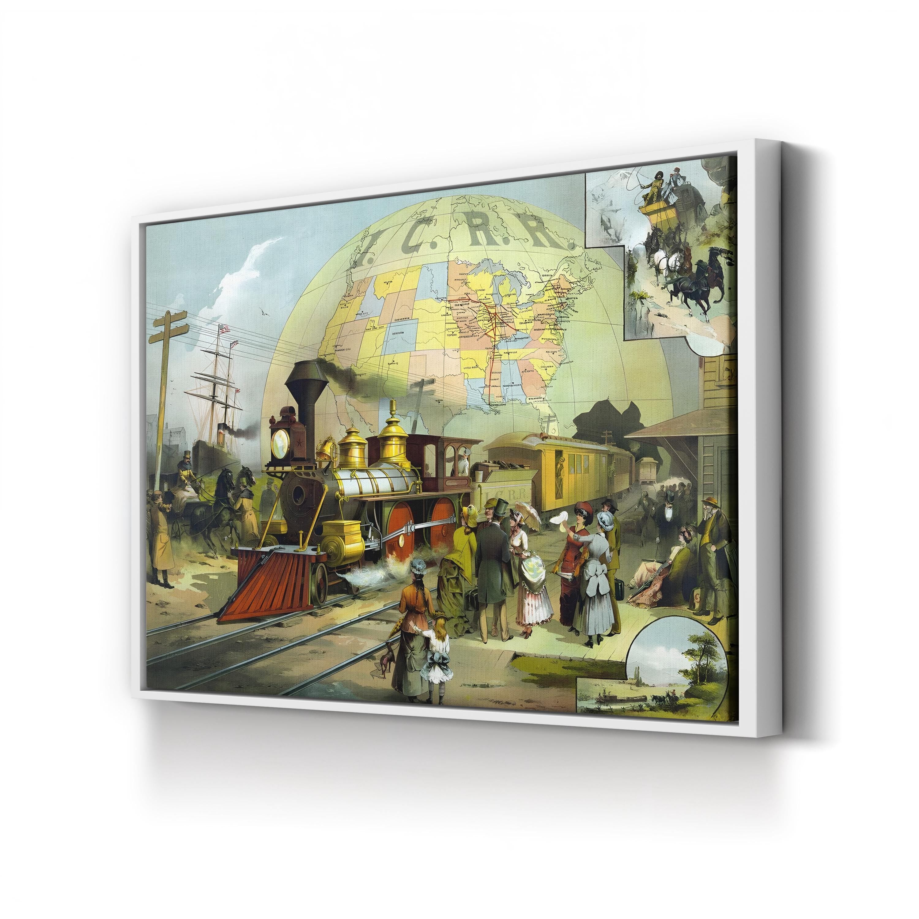 Well-Dressed Passengers Waiting for the Illinois Central Railroad Train Wall Art | 19th Century American Travel Illustration Print