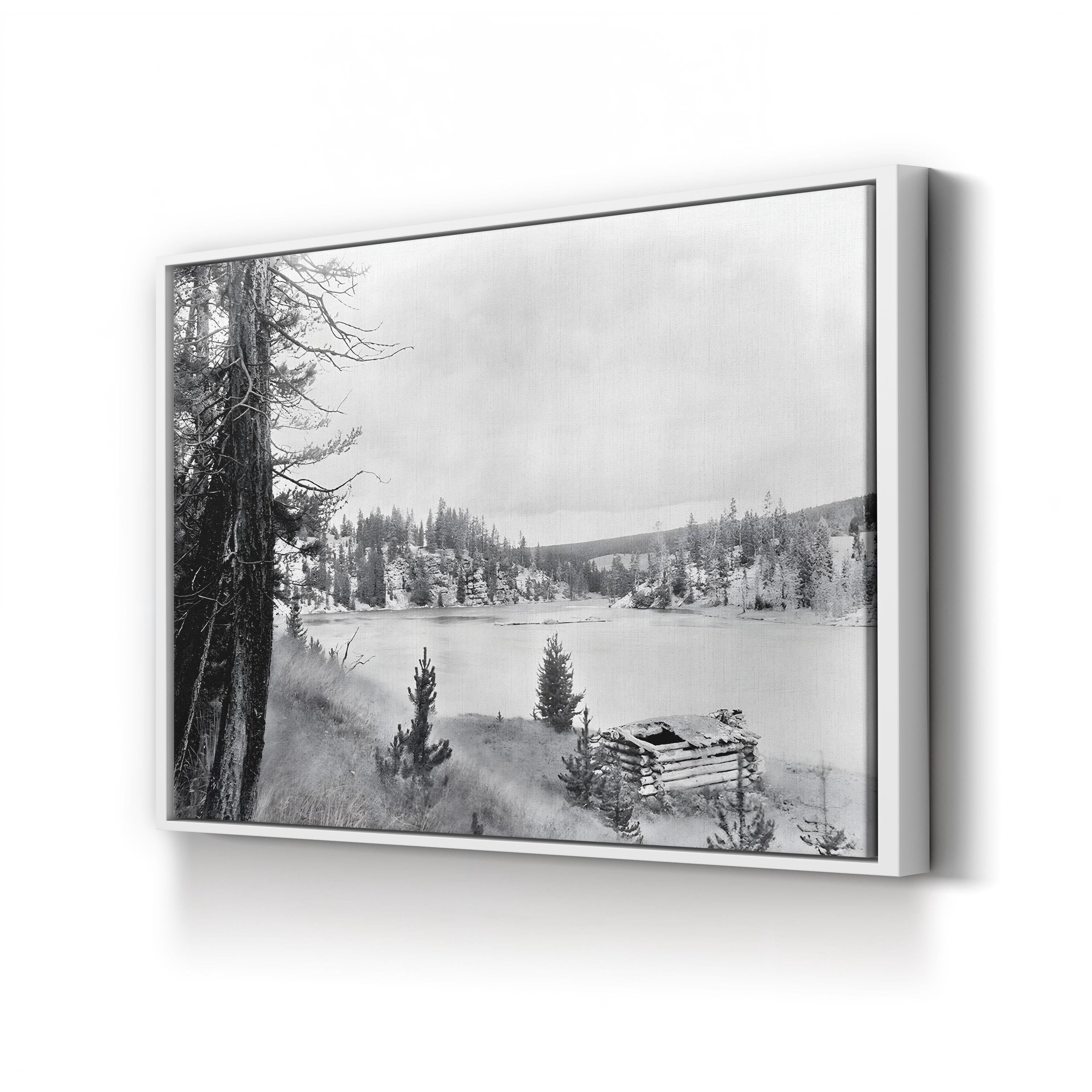 Yellowstone River Cabin, 1913 canvas print in a white frame