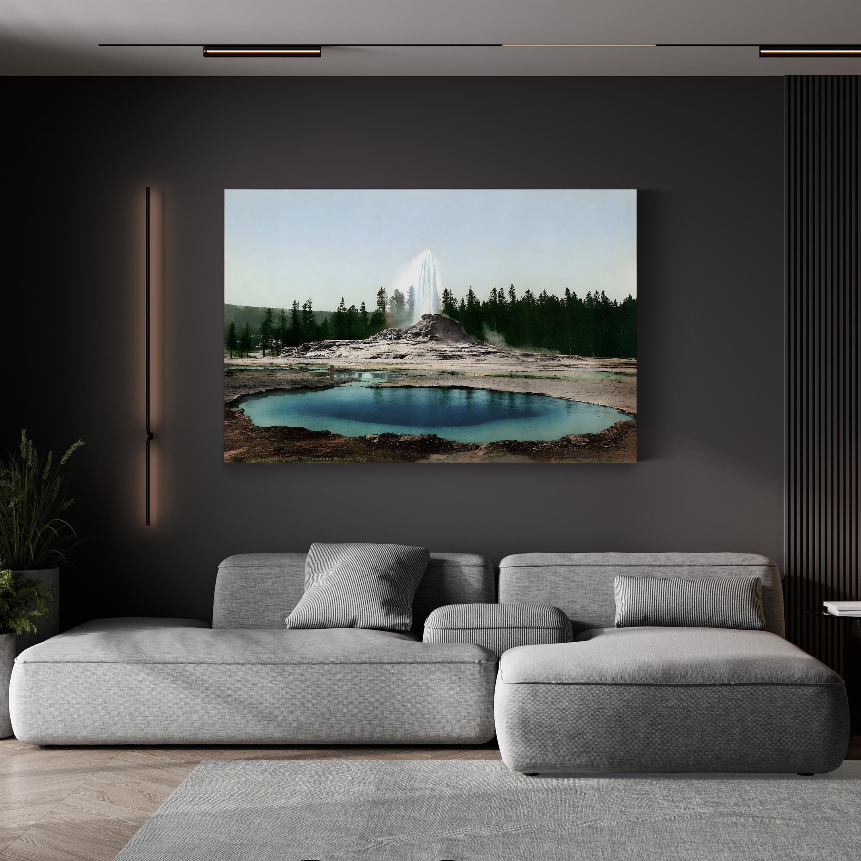 Castle Geyser, Yellowstone National Park, c. 1898 by William Henry Jackson canvas print in a white frame