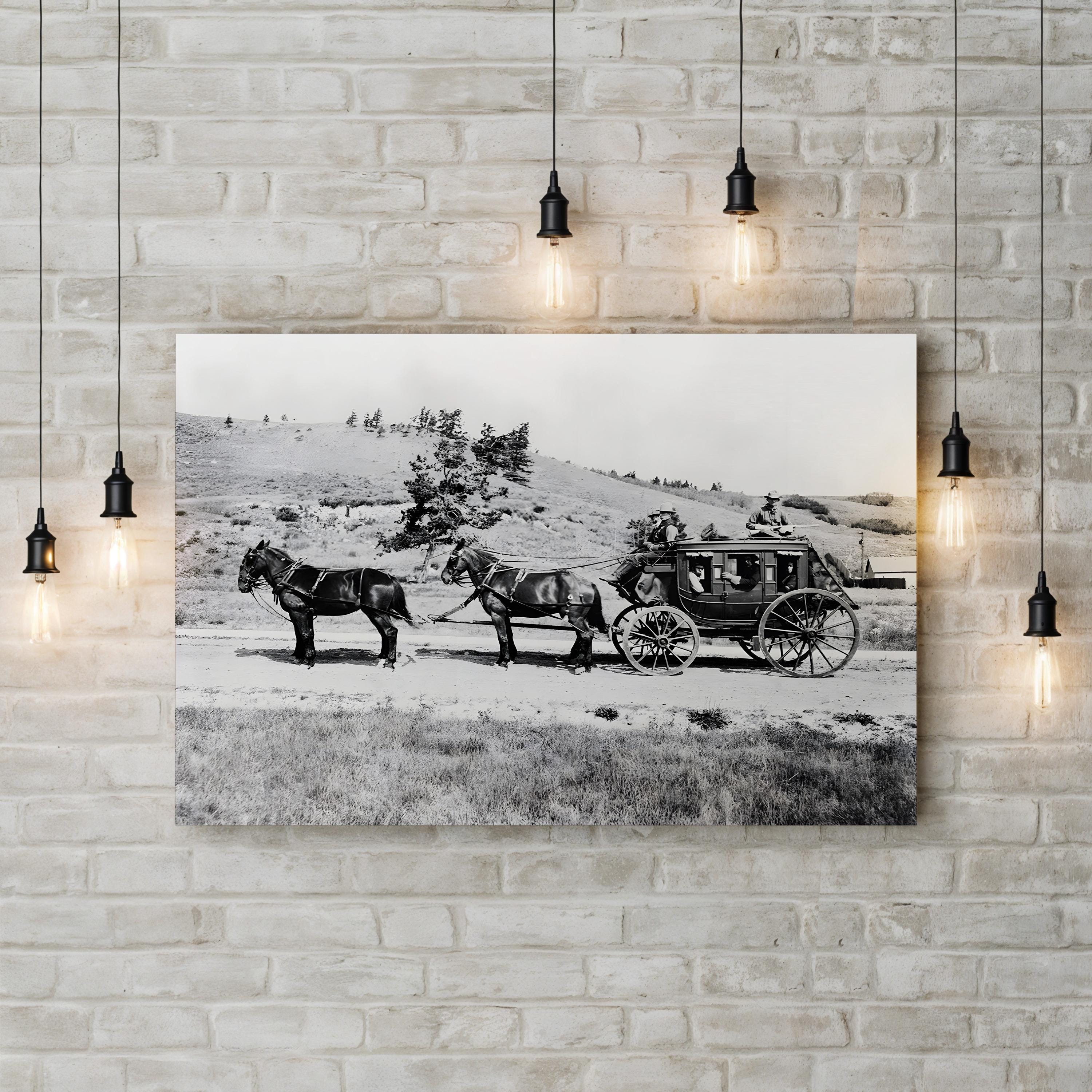 Vintage Stagecoach in Motion – Period Illustration Wall Art | Rustic Western Canvas Print