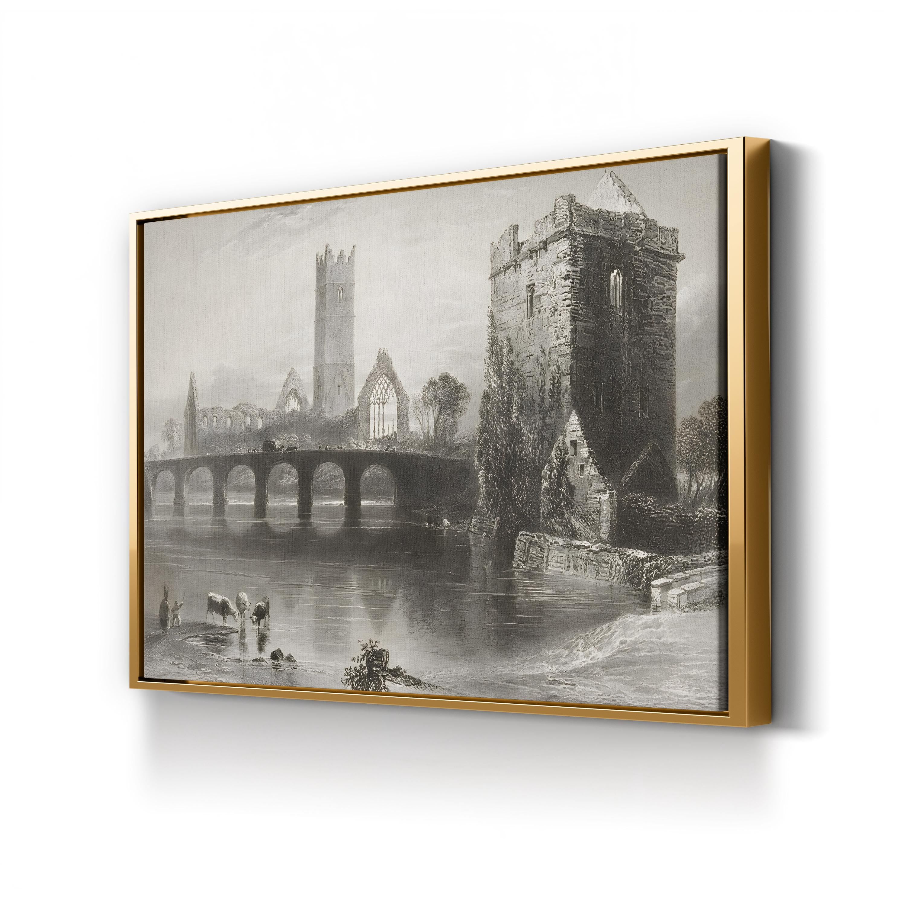 Abbey of Clare, County Galway, Ireland Wall Art — 1841 William Henry Bartlett Irish Architectural Engraving