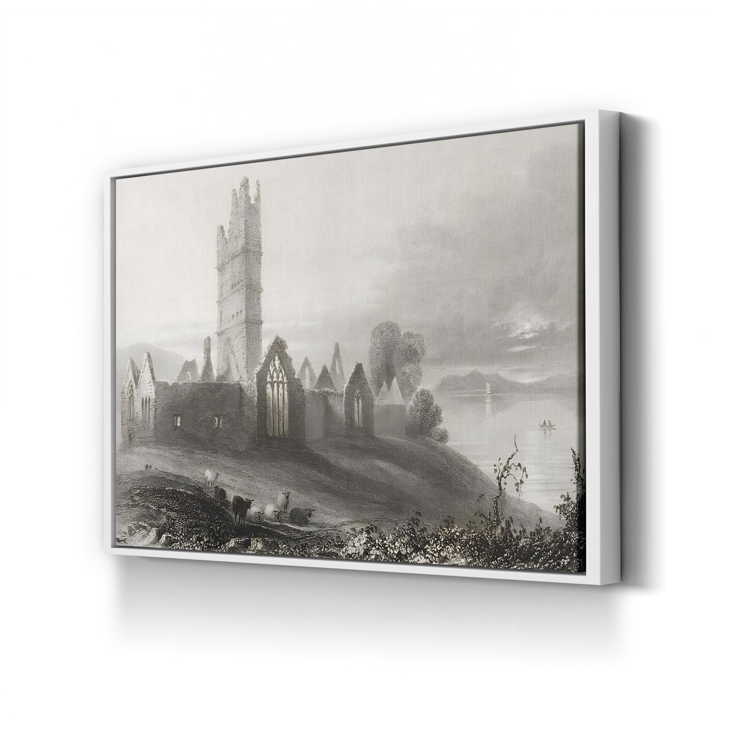 Abbey of Moyne, Killala, County Mayo, Ireland Wall Art — 19th Century Irish Architectural Engraving by William Henry Bartlett