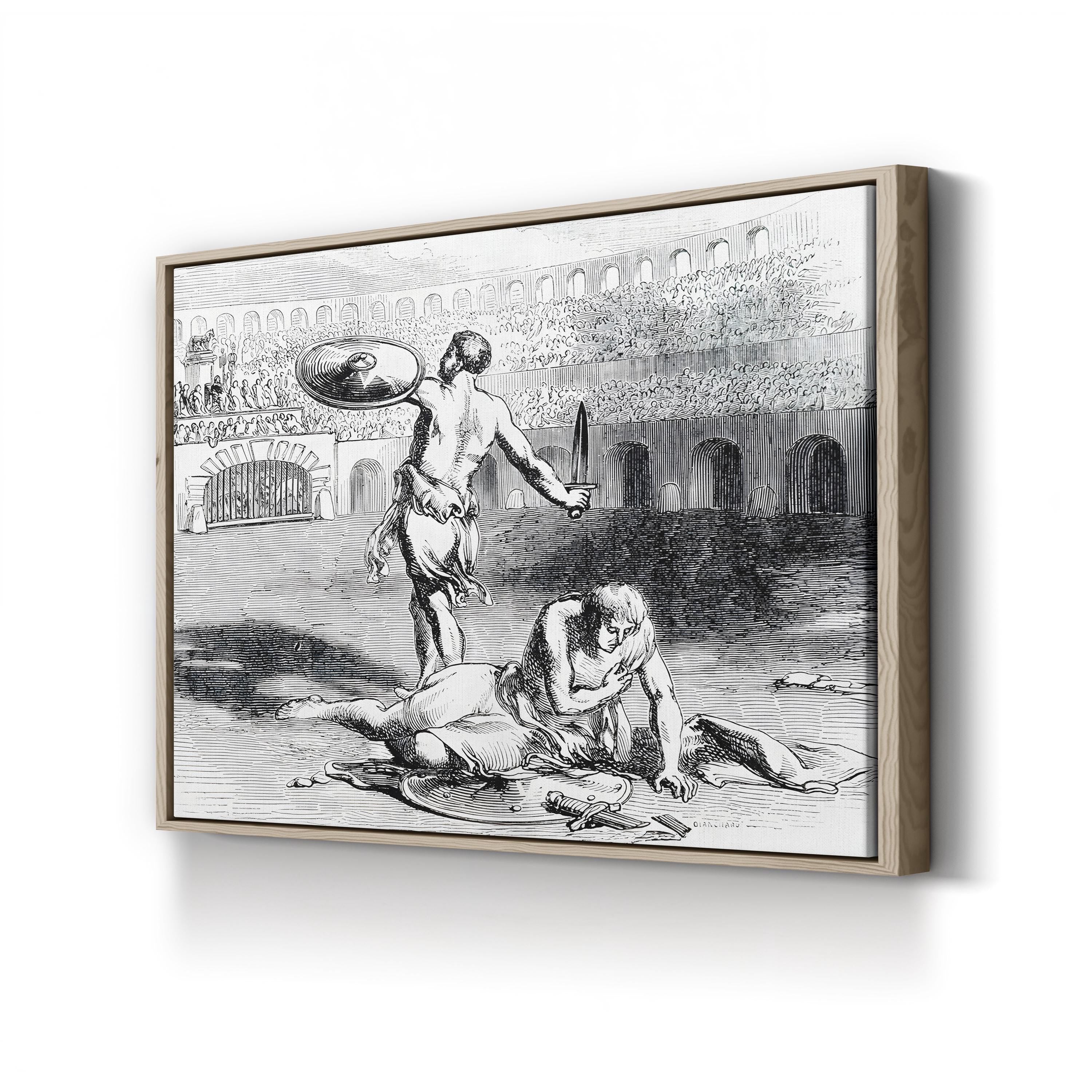 Colosseum Gladiators Engraving Wall Art — 18th Century Roman Combat Scene, Rome, Italy