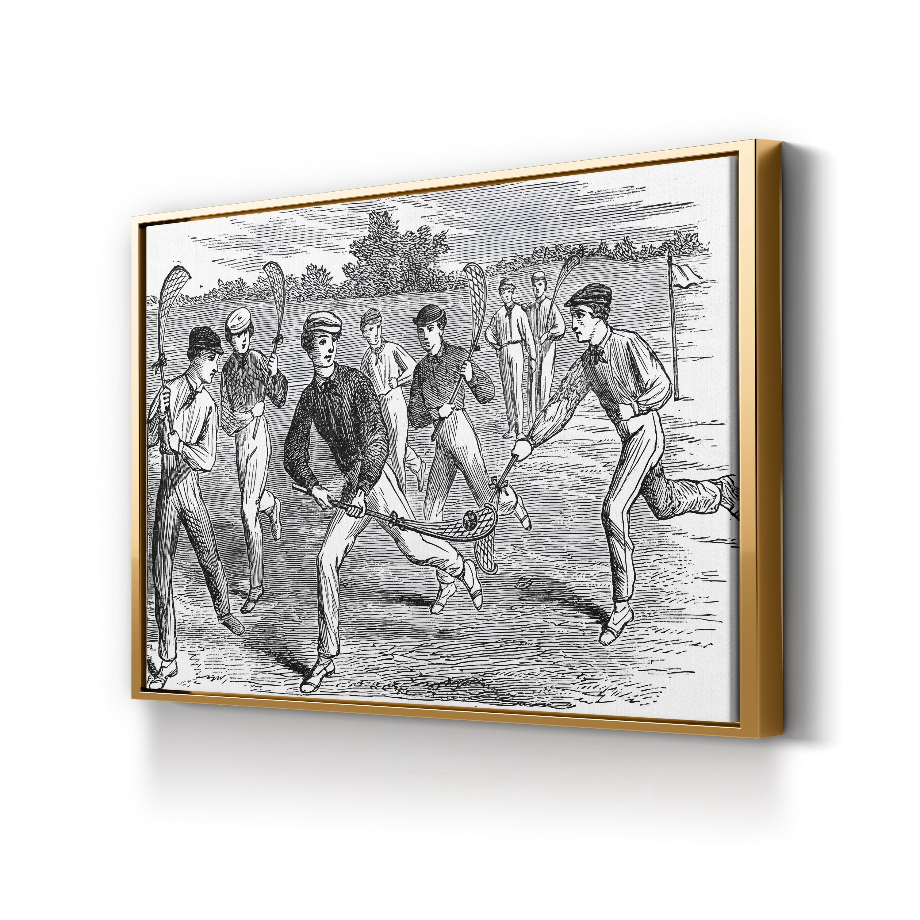 Young Men Playing Lacrosse, 19th Century Wall Art — Vintage Sports Illustration Print