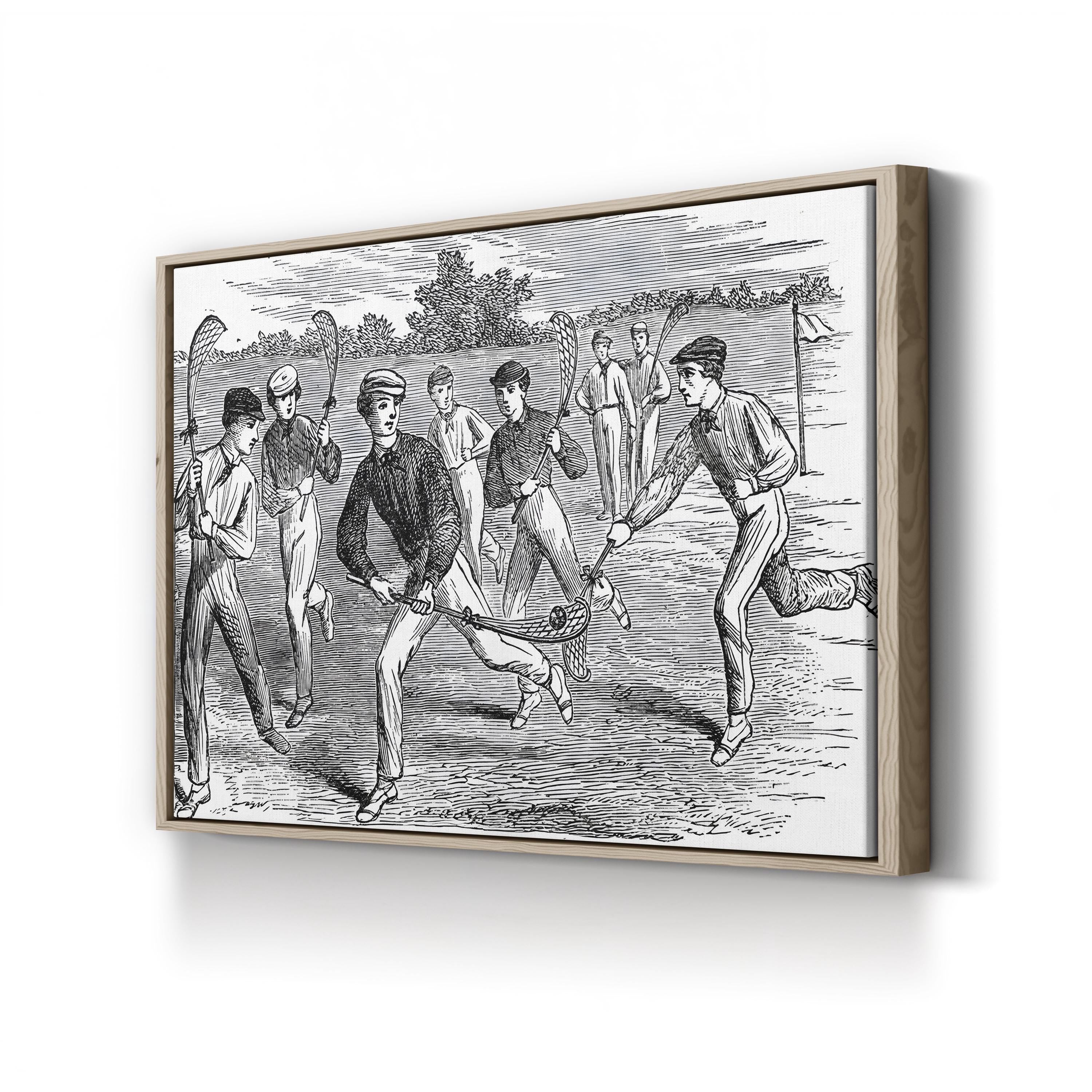 Young Men Playing Lacrosse, 19th Century Wall Art — Vintage Sports Illustration Print