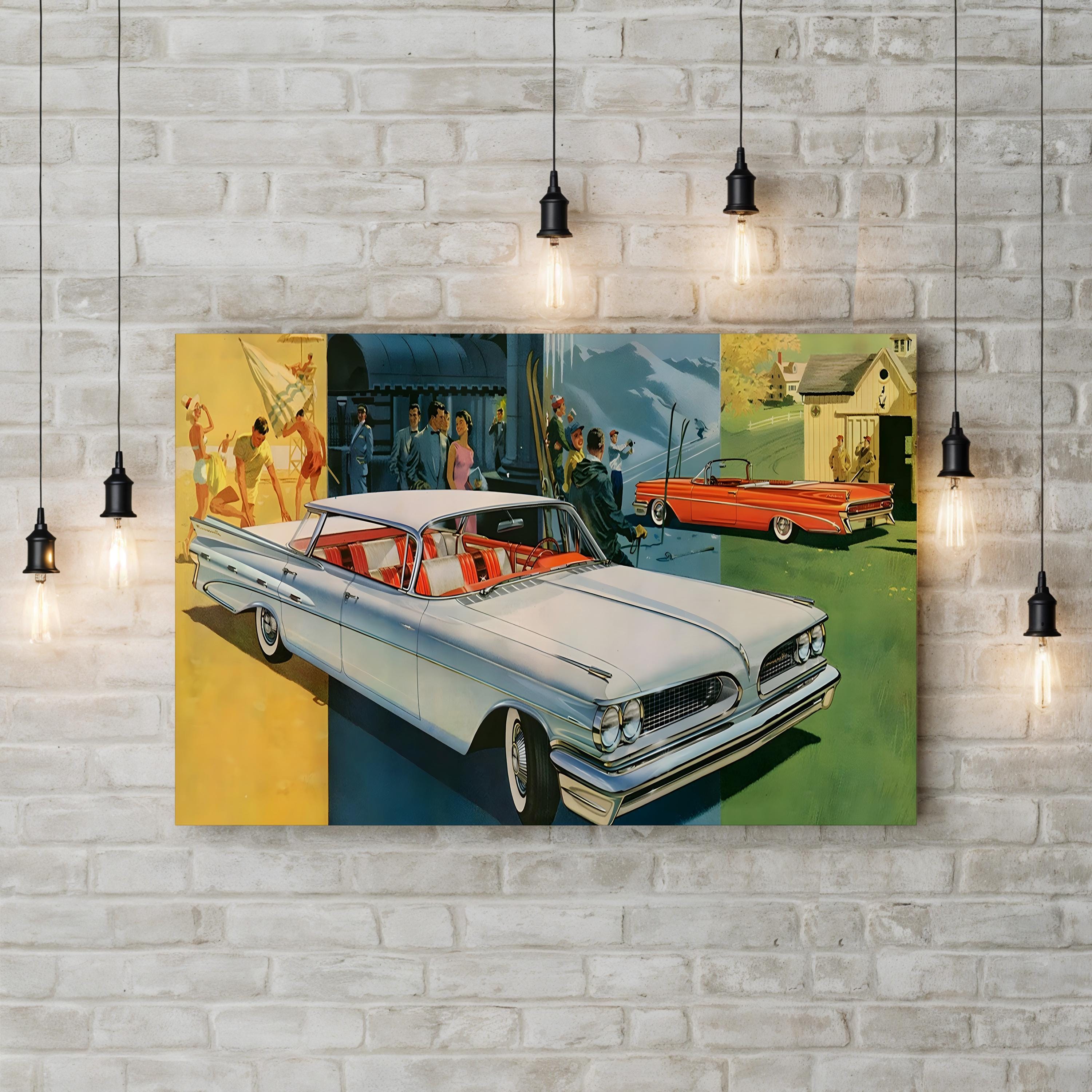 1950s Pontiac Night Scene – Period Advertisement Wall Art | Retro Automotive Canvas Print