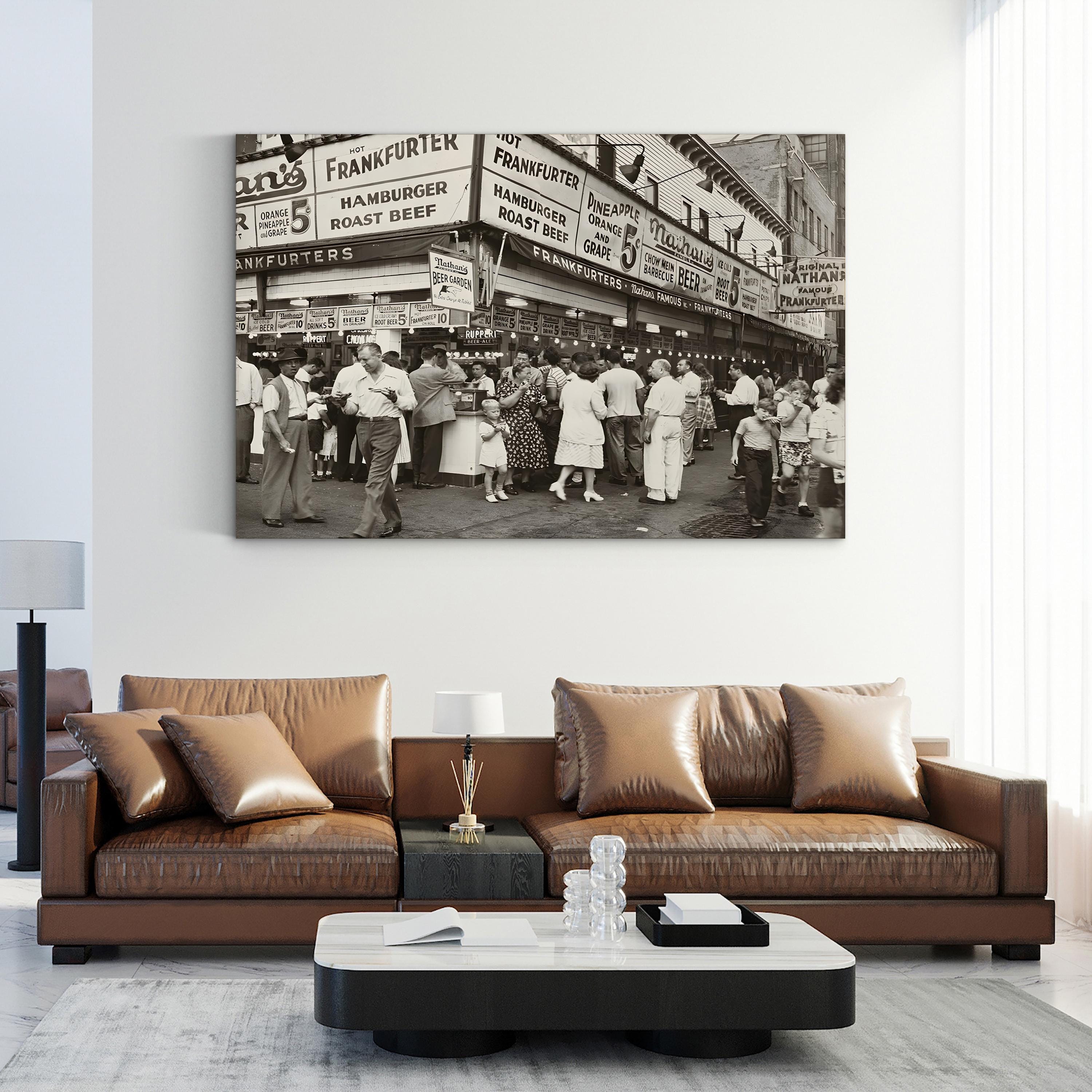 Nathan's Famous Coney Island, 1947 – Vintage Photography Wall Art | NYC Street Scene Canvas Print