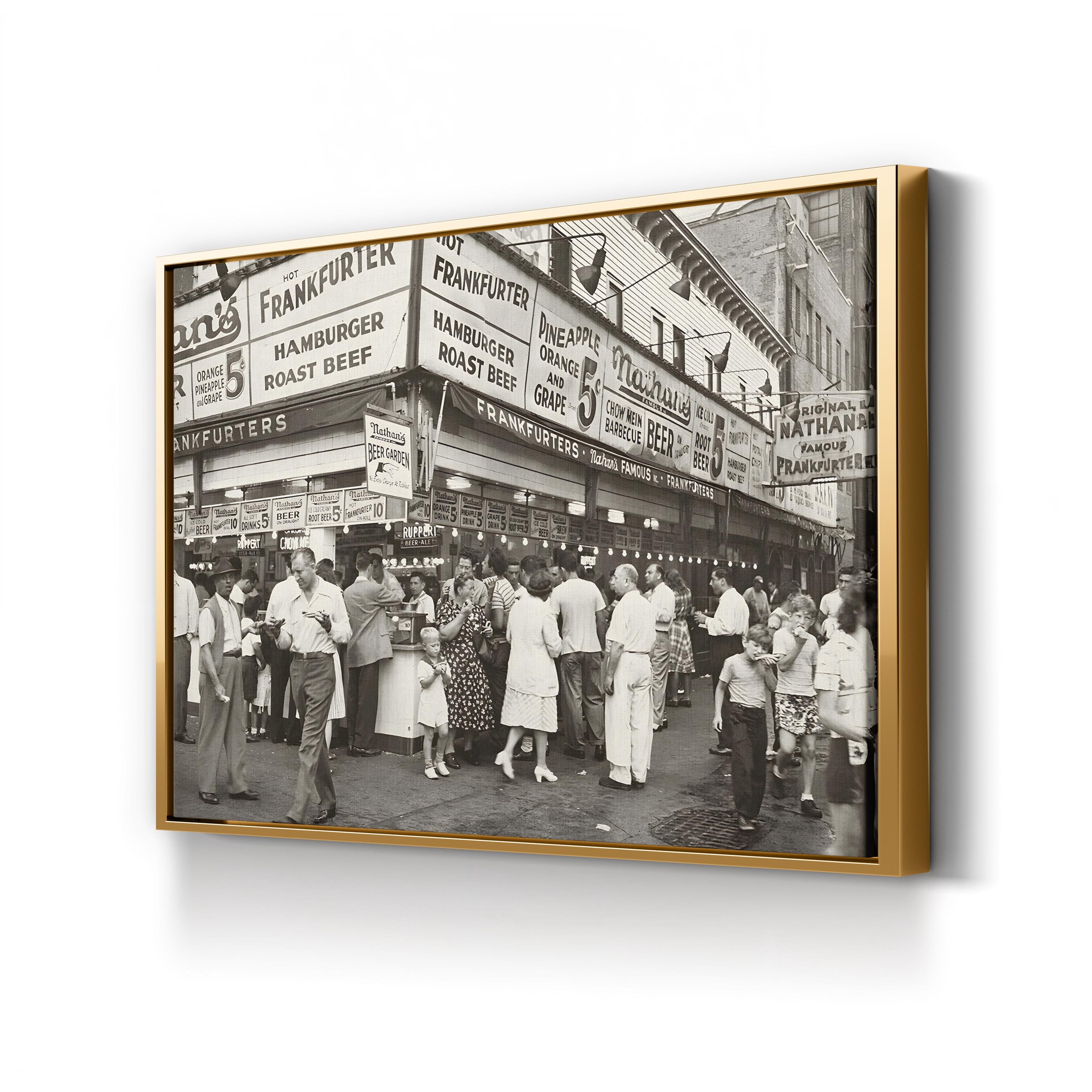 Nathan's Famous Coney Island, 1947 – Vintage Photography Wall Art | NYC Street Scene Canvas Print