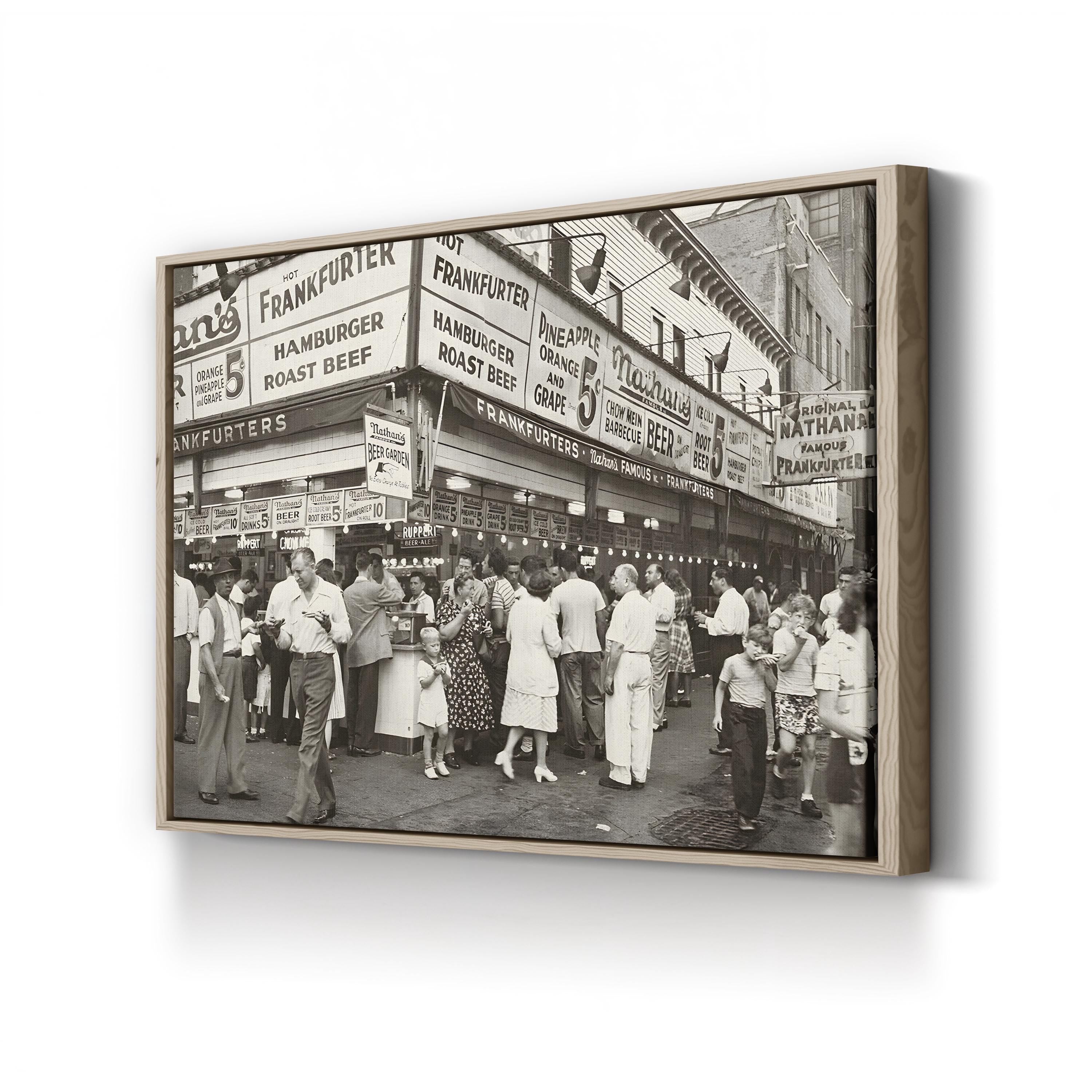 Nathan's Famous Coney Island, 1947 – Vintage Photography Wall Art | NYC Street Scene Canvas Print