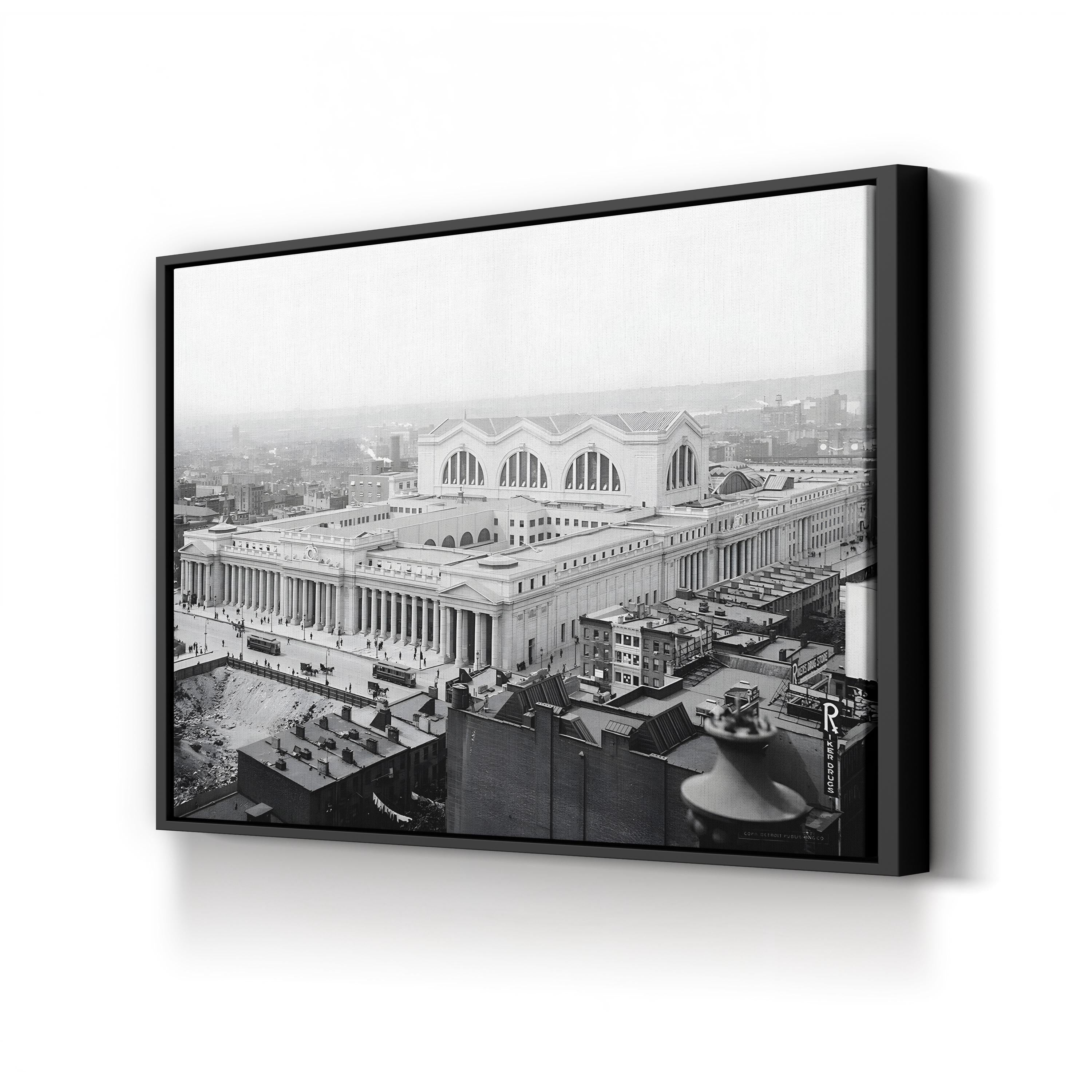 Penn Station, New York City, 1915 Wall Art – Vintage Aerial Black and White Photograph