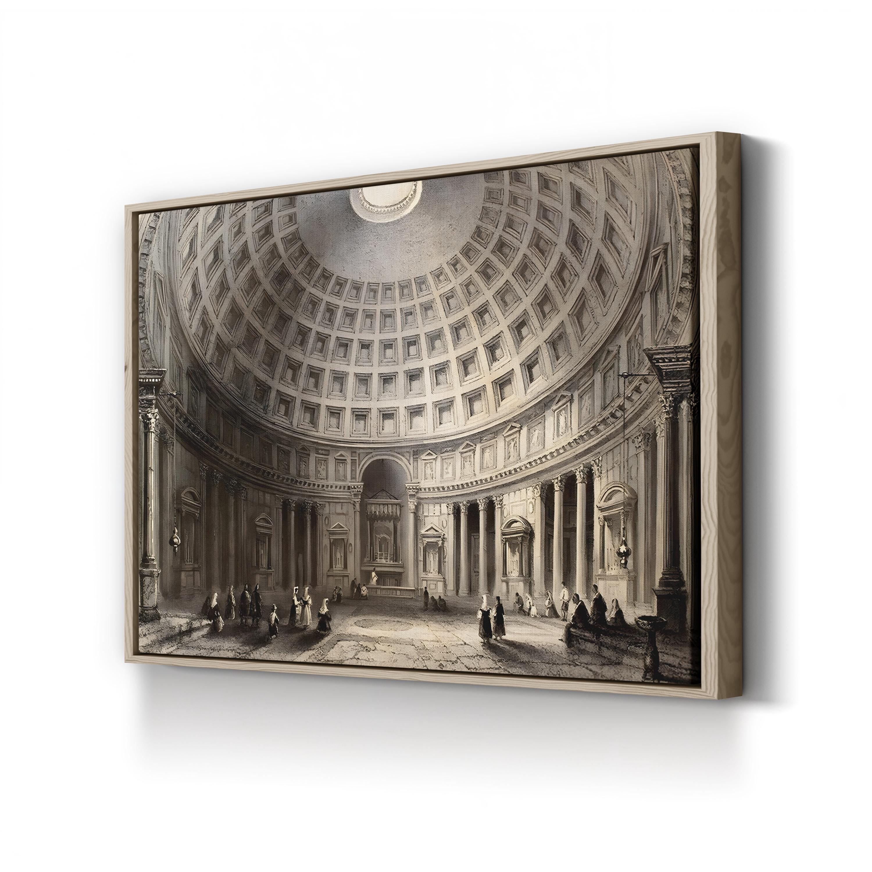 Pantheon Rome Print | Pantheon Interior, Rome, Italy Antique Architectural Illustration on Canvas