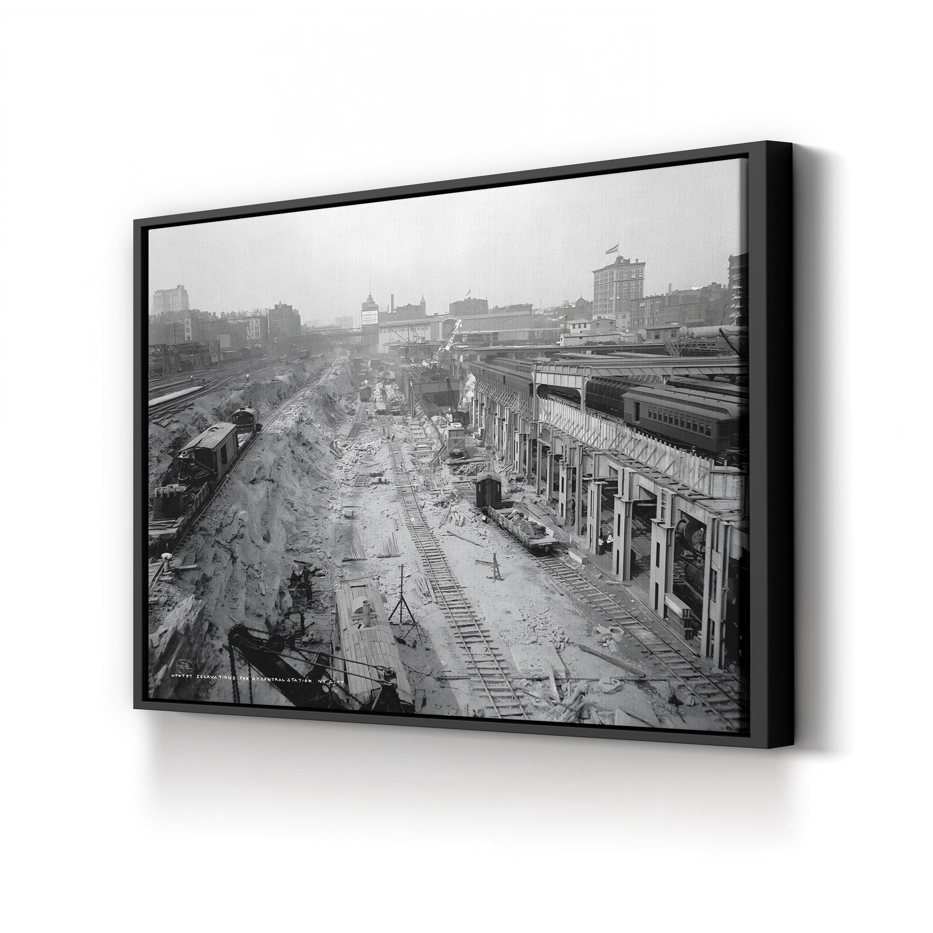 Grand Central Station Excavation, 1908 – Vintage Photography Wall Art | Black & White NYC Canvas Print