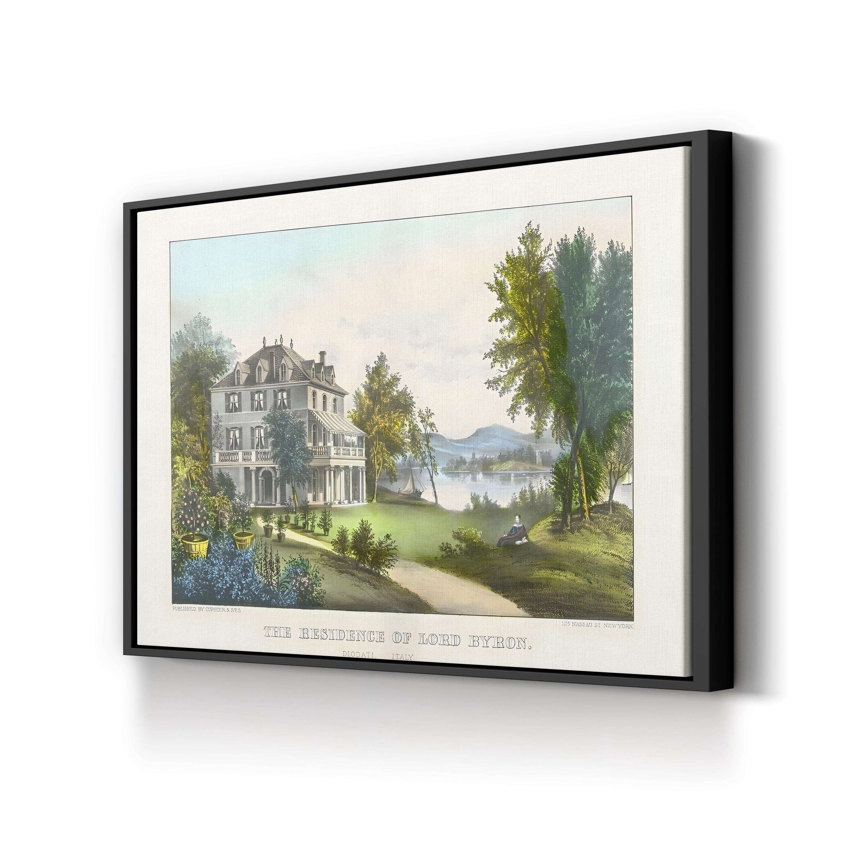 The Residence of Lord Byron Wall Art | Currier & Ives 19th-Century Hand-Colored Lithograph