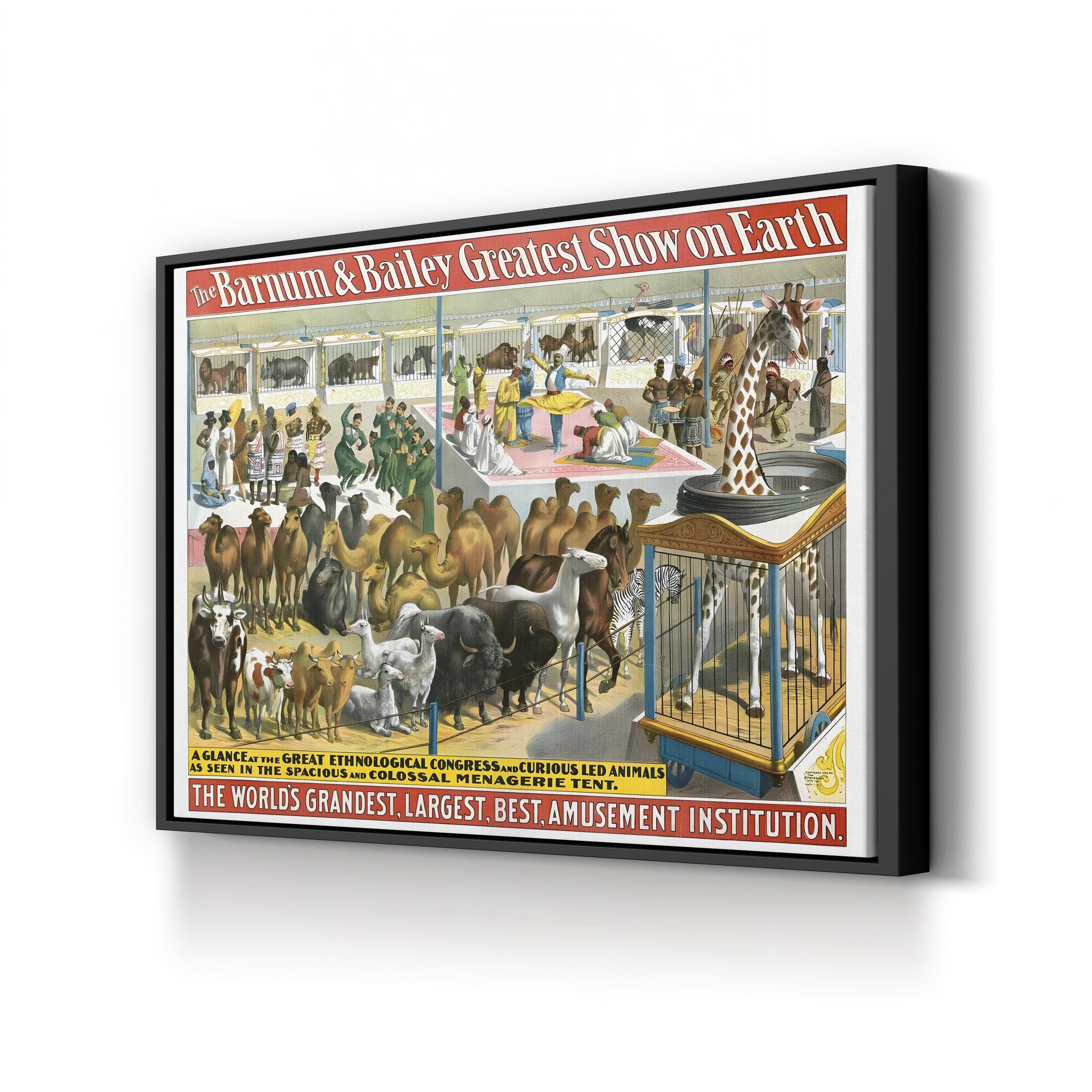Vintage Barnum & Bailey Circus Poster of People and Animals, 1895 Wall Art