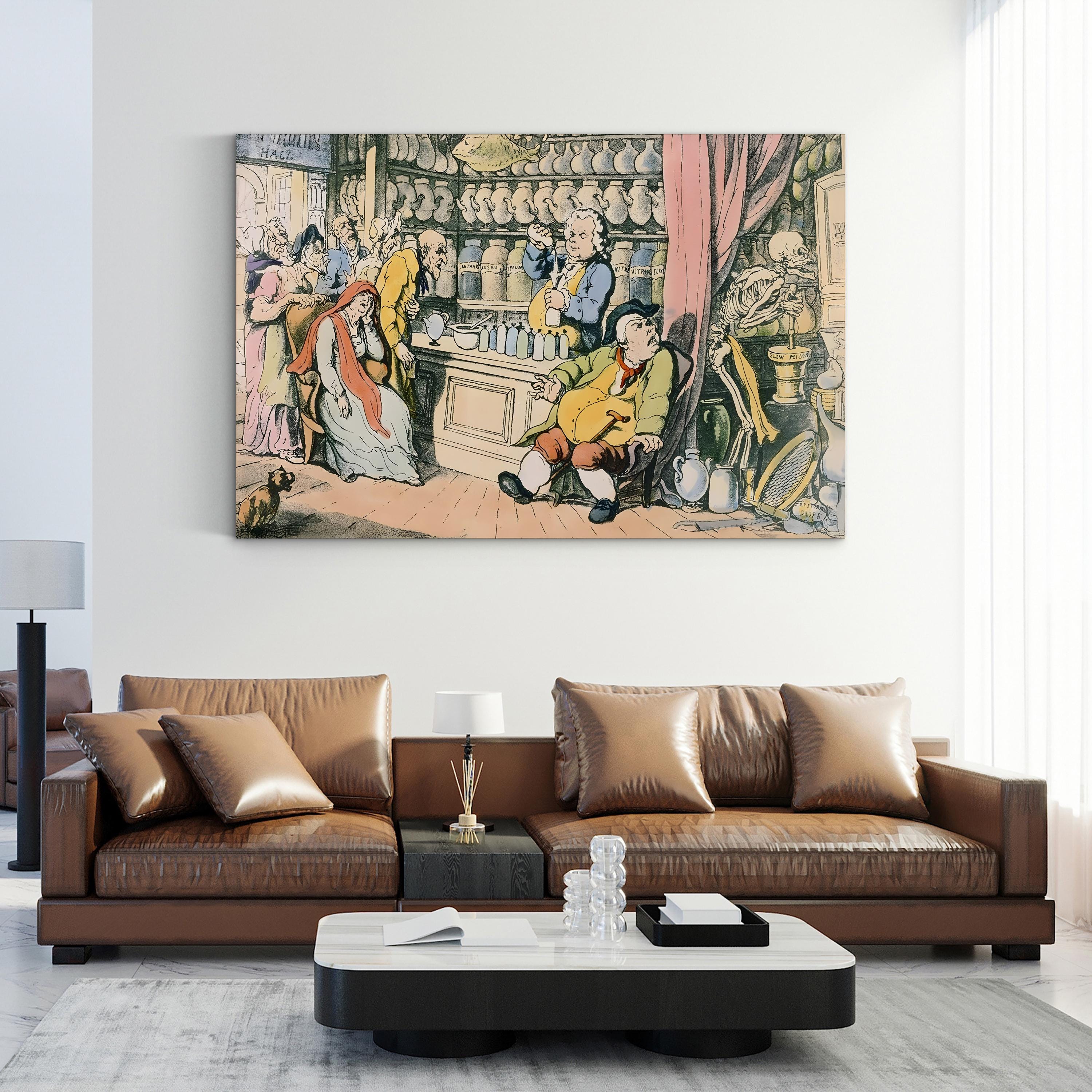 Antique Pub Scene Canvas Art Print: 18th Century Tavern Illustration