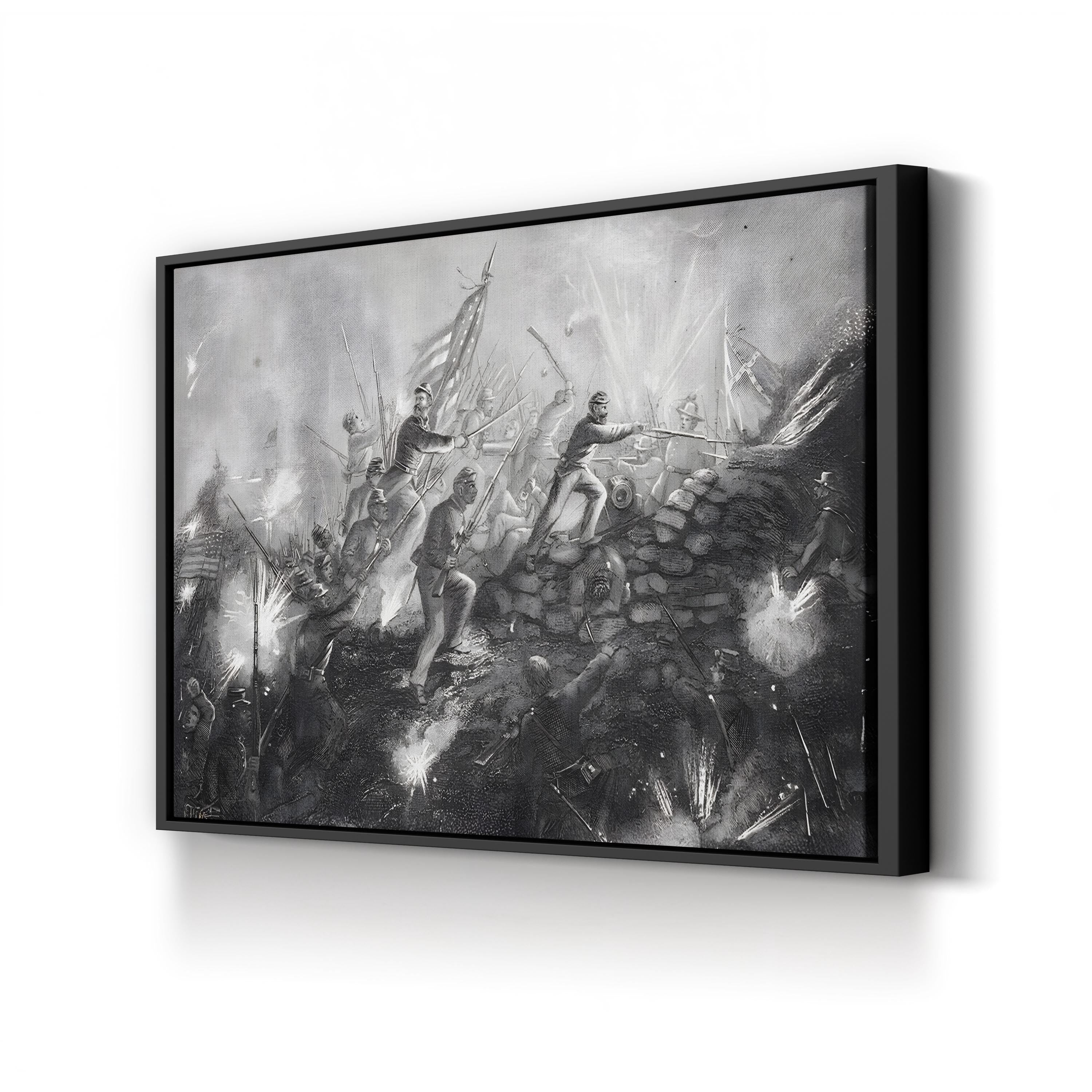 Attack on Fort Wagner, Morris Island, South Carolina (1863) – Framed Civil War Historic Military Illustration Canvas Art