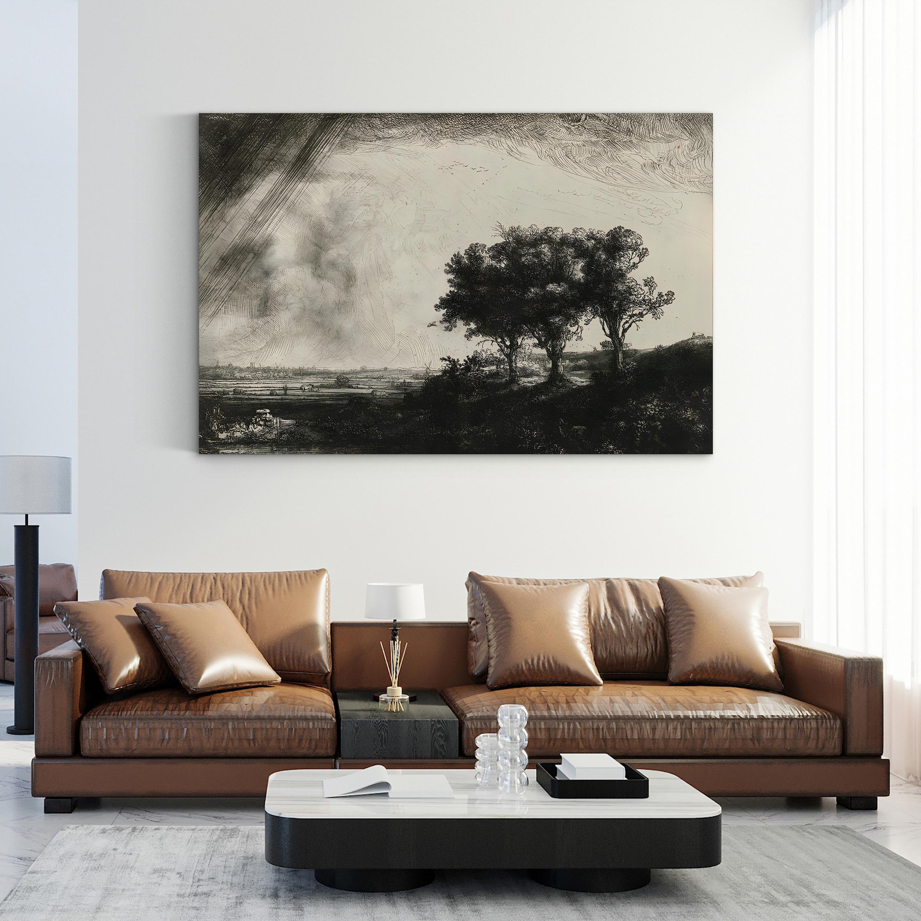 The Three Trees Wall Art – Rembrandt 1643 Black and White Landscape Print