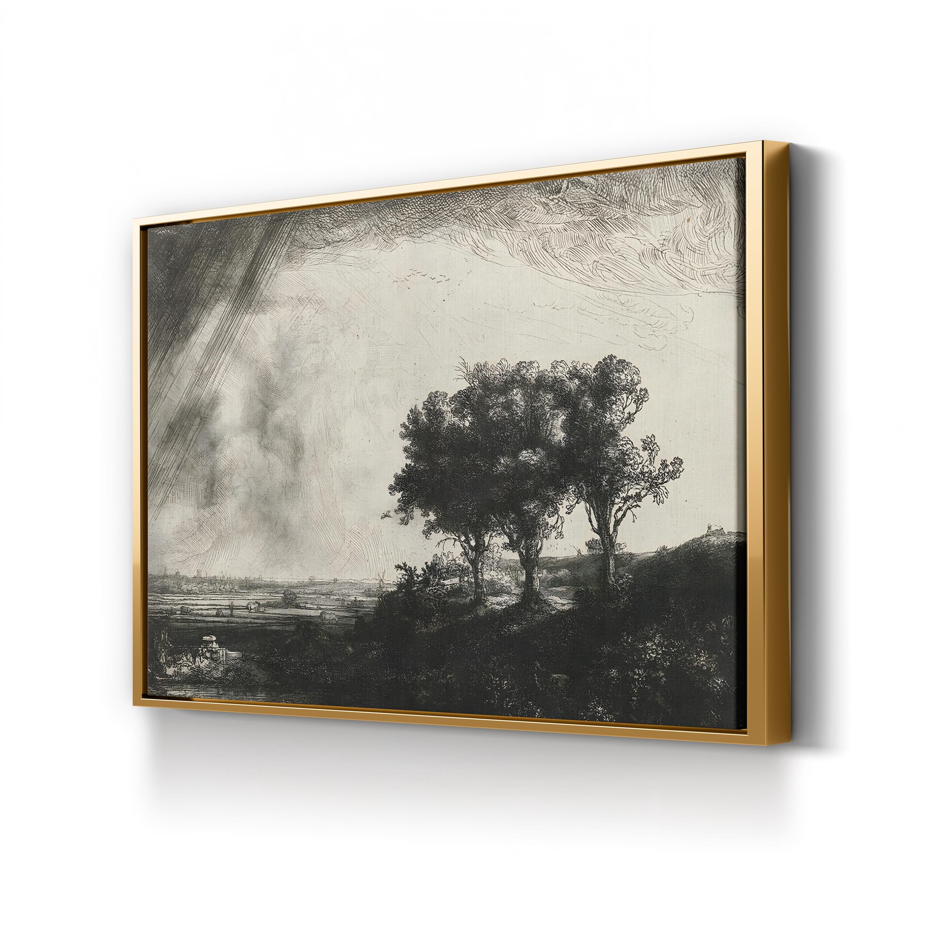 The Three Trees Wall Art – Rembrandt 1643 Black and White Landscape Print