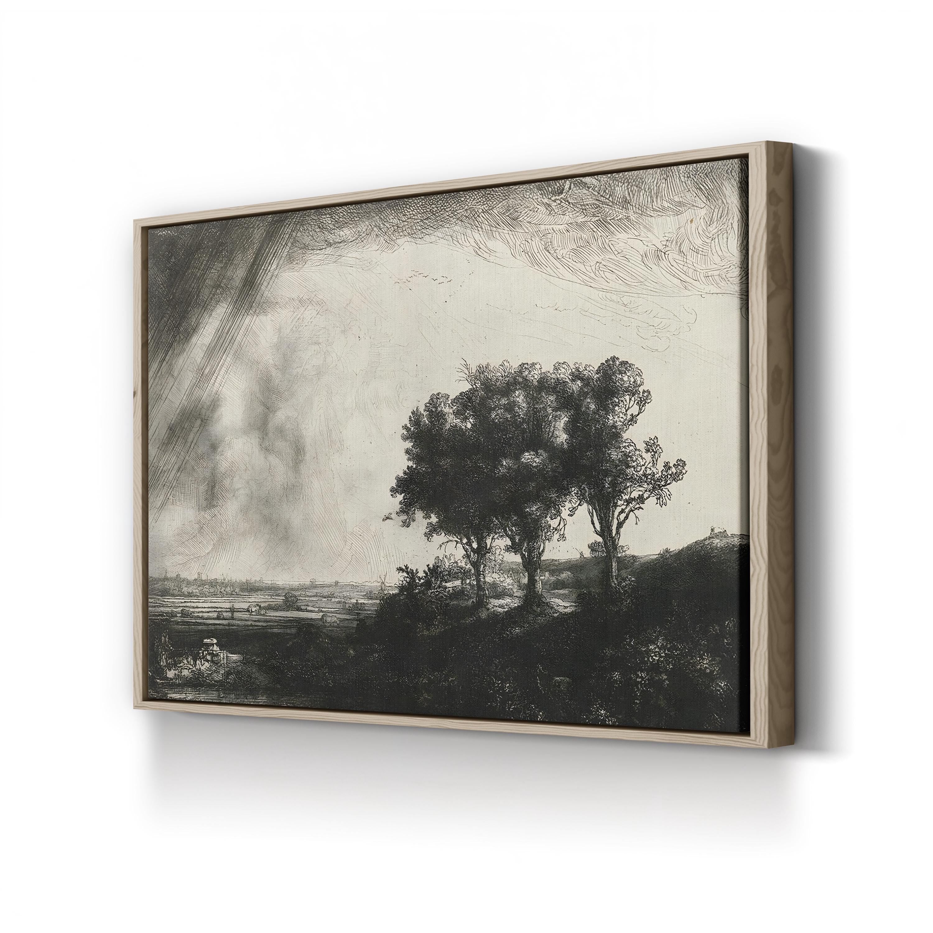 The Three Trees Wall Art – Rembrandt 1643 Black and White Landscape Print