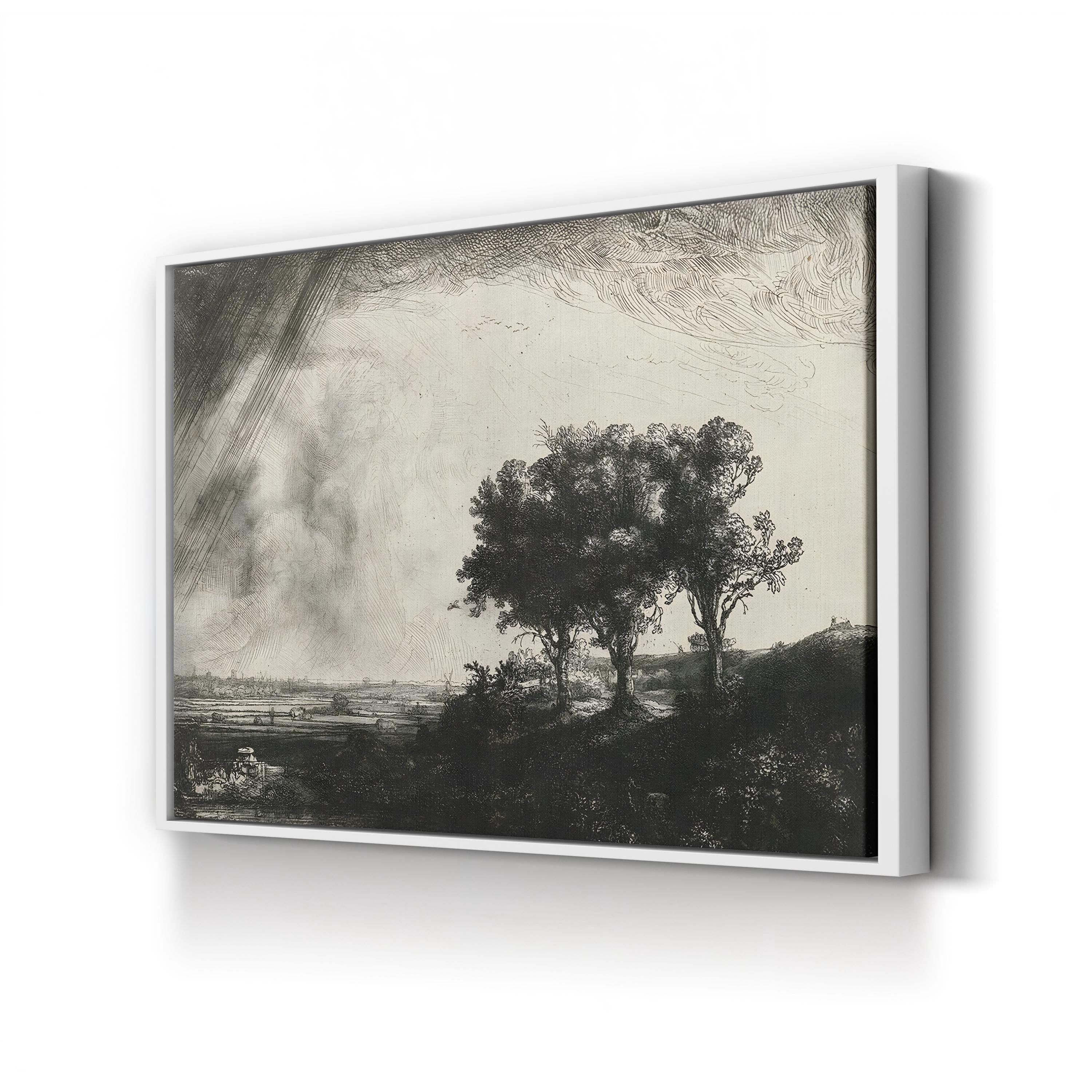 The Three Trees Wall Art – Rembrandt 1643 Black and White Landscape Print