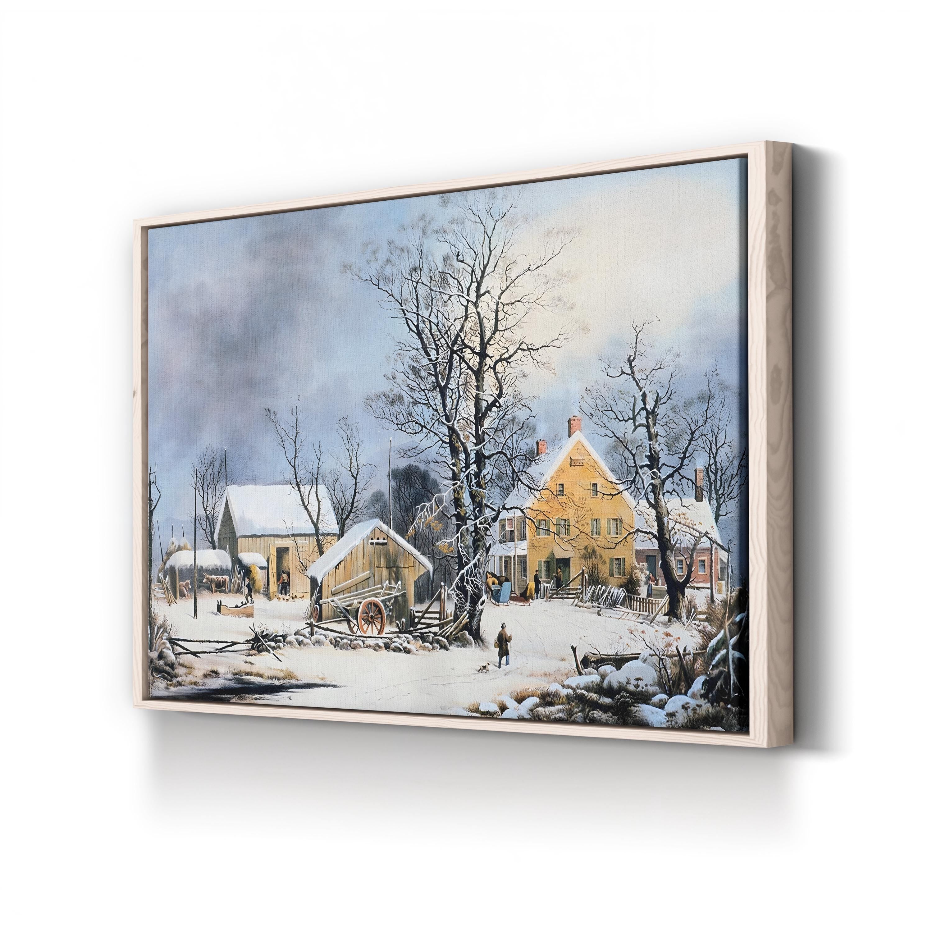 Winter Village Scene, 1864 – Currier & Ives Wall Art | Snowy Landscape Canvas Print